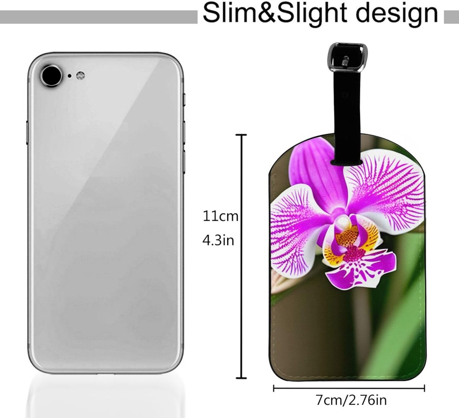 Orchid Print Elegant Tag Stylish Tag Luggage Tag 4.3 X 2.76 Inch for Suitcases Travel Bags image number 3