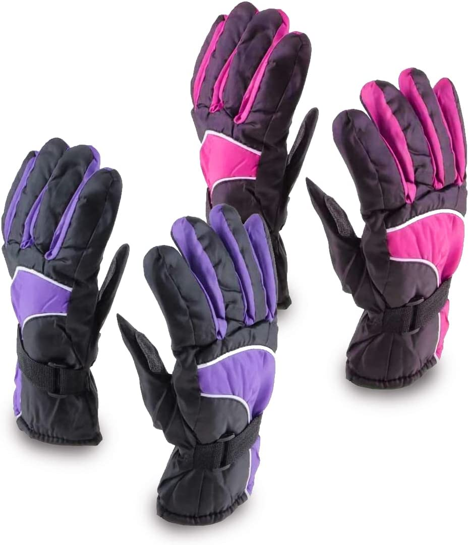 Apparel 2 Pairs Gloves Women Ultra Heat Retention Ski Thermal Lined Pink&Purple image number 3
