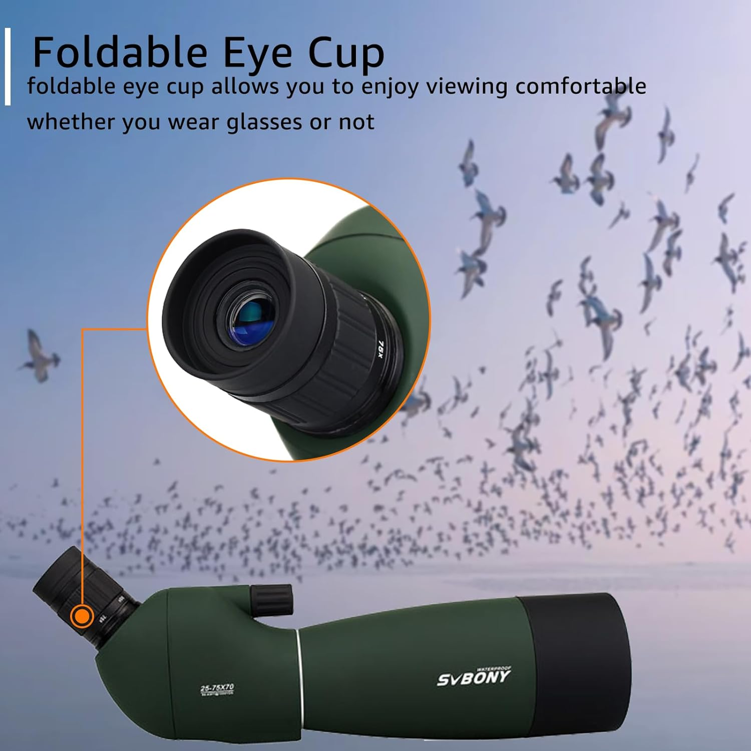 SVBONY SV28 25-75X70Mm Spotting Scope Telescope, Bak4 Prism, Spotter Scope for Target Bird Watching with Tabletop Tripod image number 4