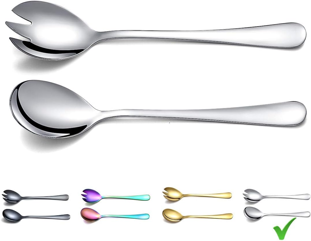 Berglander Salad Server Set, Stainless Steel Salad Serving Set, Salad Servers, Salad Spoon, Salad Fork, Pack of 2 (Shiny Silver)