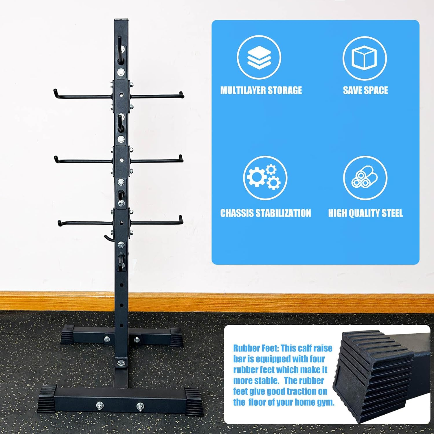 BLUSLM Cable Attachment Rack for Lat Pull down Bar, Heavy Duty Steel Cable Attachments Gym Storage Rack, Lat Bar Organizer for Different Cable Handles