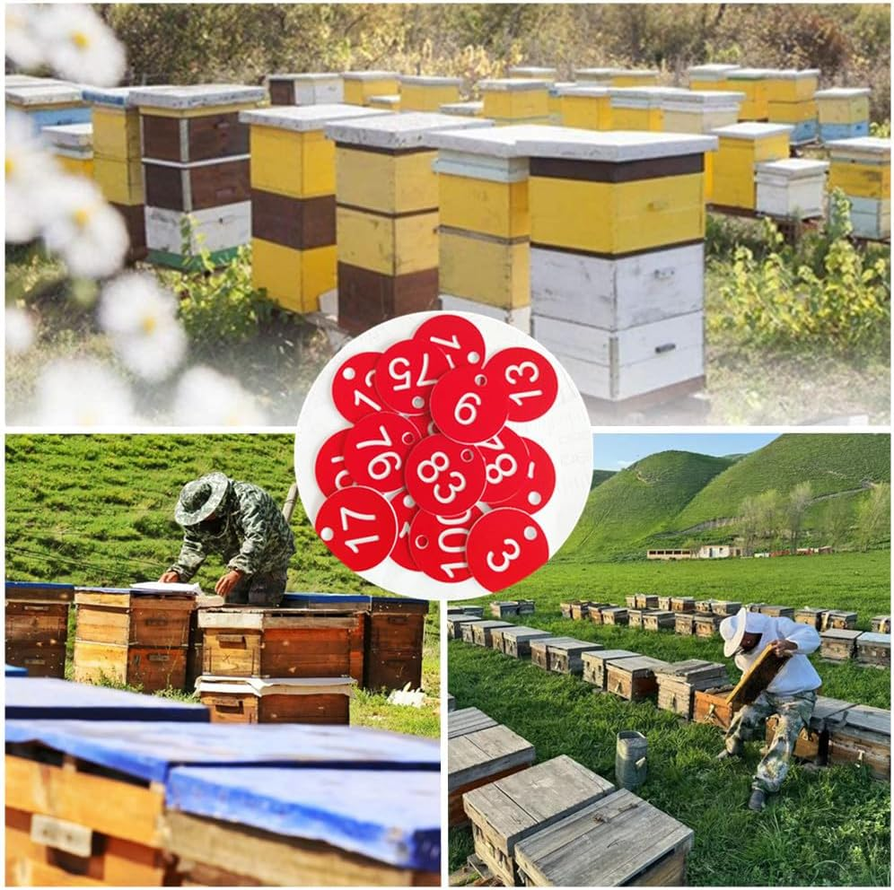 100Pcs round Numberstags,Granmagazz Beehive Label Marker with Hole, round Beehive Label Beekeeping Accessory, Number Plates Key Rings,Numbered Tag Classification Sign for Beekeeping Livestock Farming image number 2
