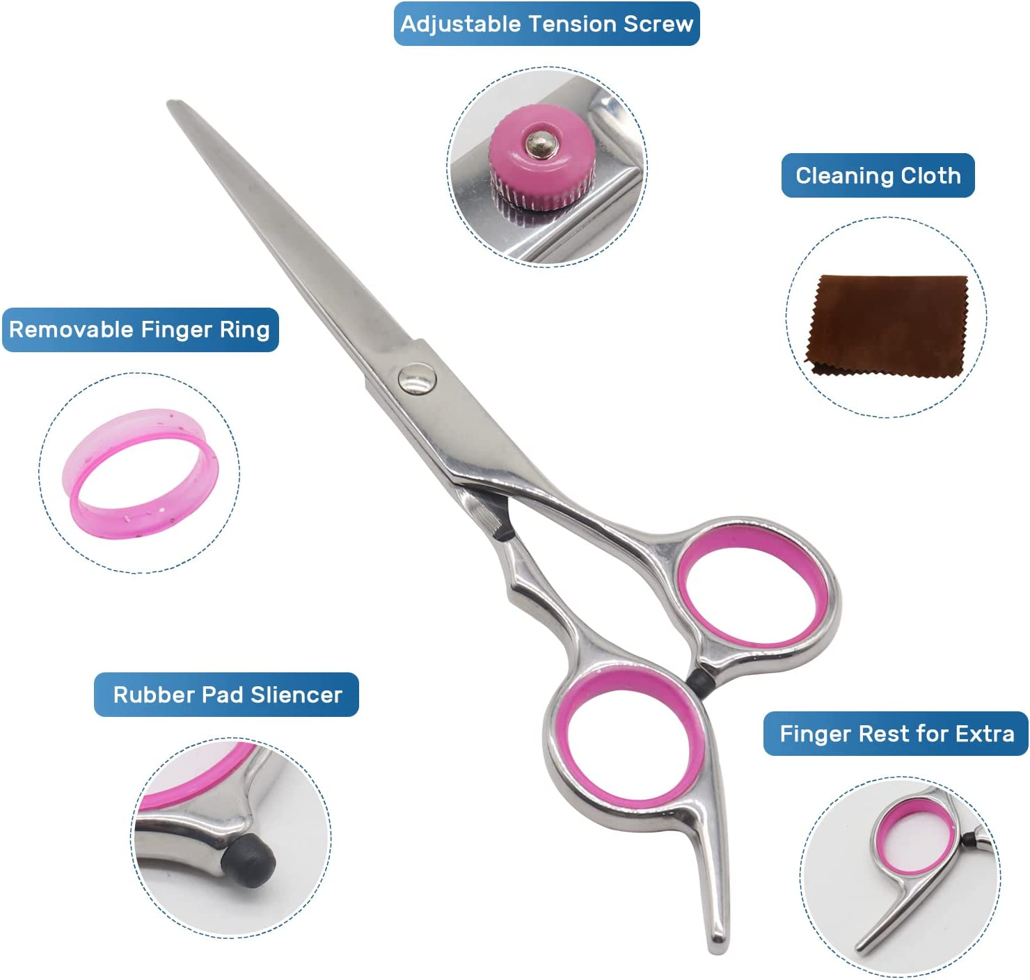 Dog Grooming Scissors Kit Valuehall Pet Grooming Scissors Set Stainless Steel Pet Trimmer Kit with Thinning Straight Curved Shears and Comb for Dogs Cats and Other Animals V11D01 image number 6