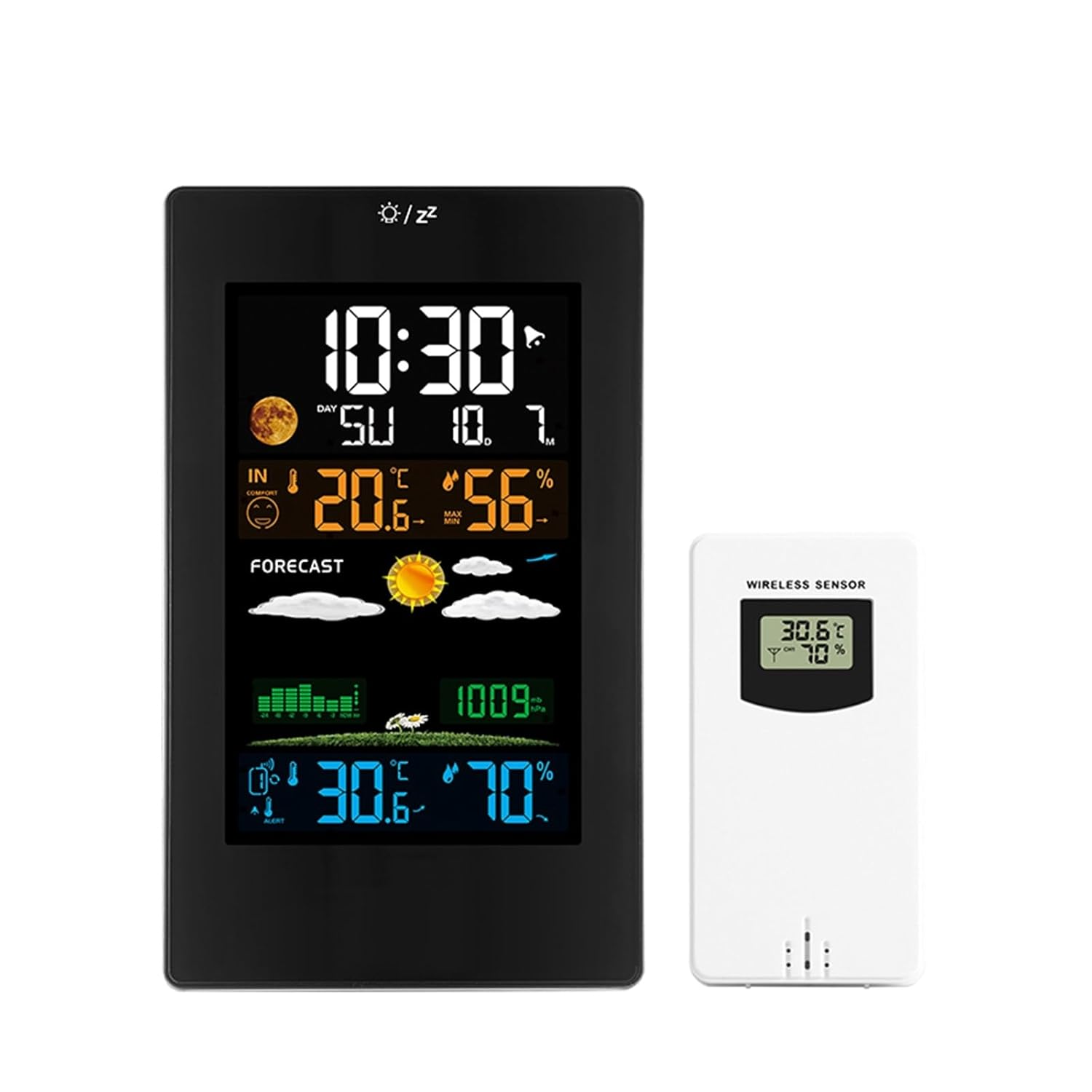 Color Weather Station LCD In/Outdoor Thermometer Hygrometer Forecast Comfort Indicator Wireless Remote Sensor Barometer Clock