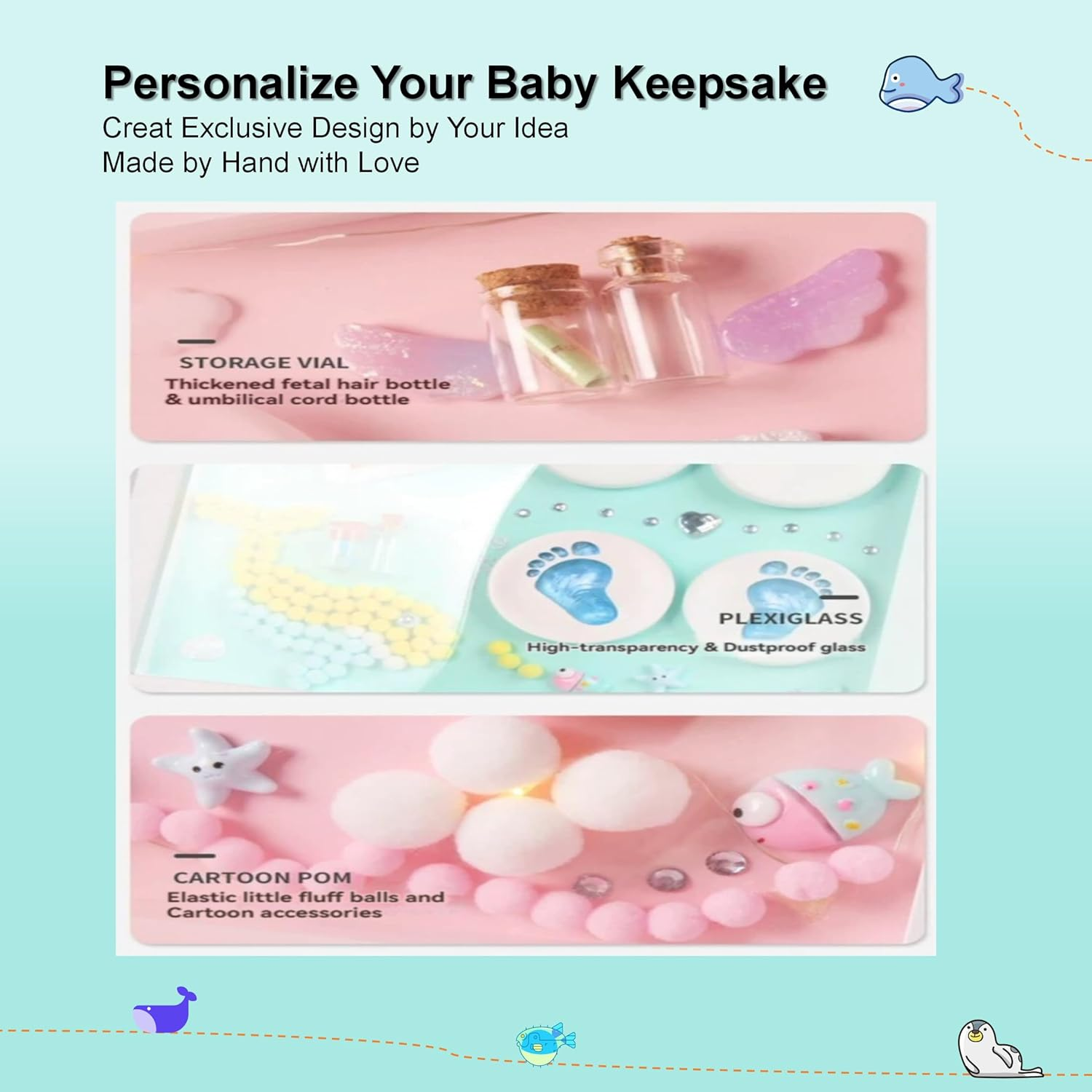 Blue Green Footprint and Handprint Personalized Picture Frame, All-In-One Boys Baby Shower Decorations for New Moms Gift, Set-With Hand and Foot Clay Mold and Casting Kit for Baby Registry Items, Newborn Essential Keepsake with Nursery Photo Frame image number 6