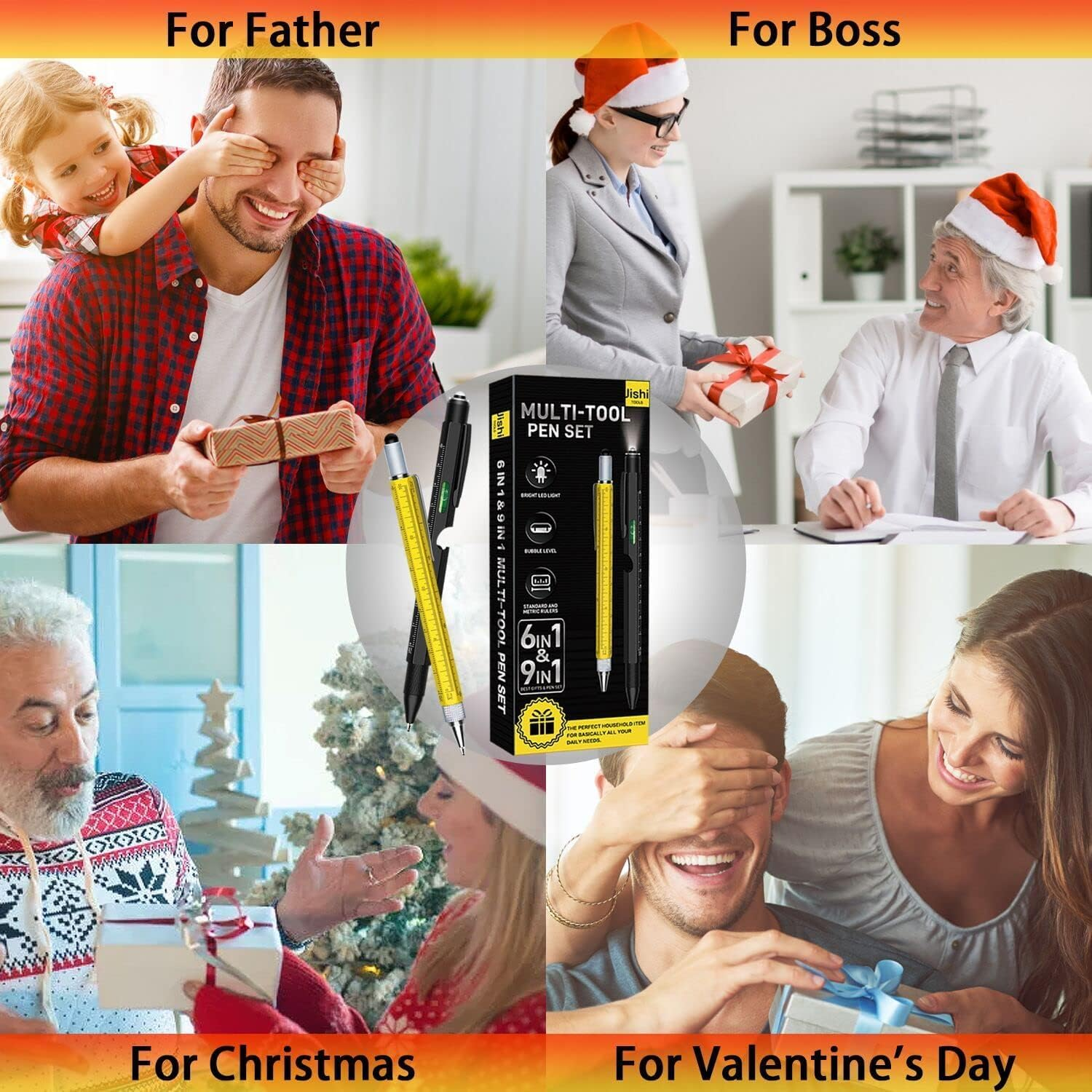 Valentines Day Gifts for Him Gifts for Men, 9 in 1 Multitool Pen, Mens Valentines Gifts Dad, Birthday Gifts for Men Who Have Everything, Dad Gifts from Daughter Unique Tools for Men Black image number 1