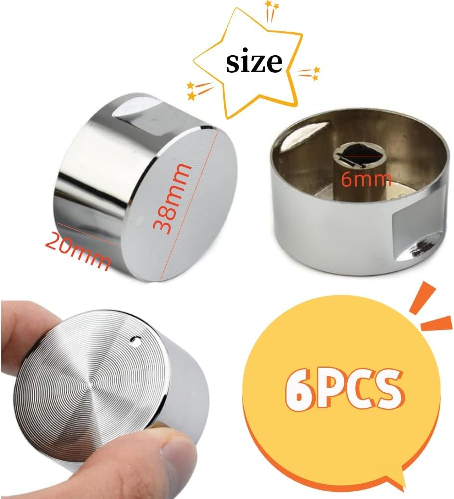 6Pcs Metal Gas Stove Knobs, 6Mm Cooker Control Switch Knobs with Locks - Kitchen Accessories image number 1