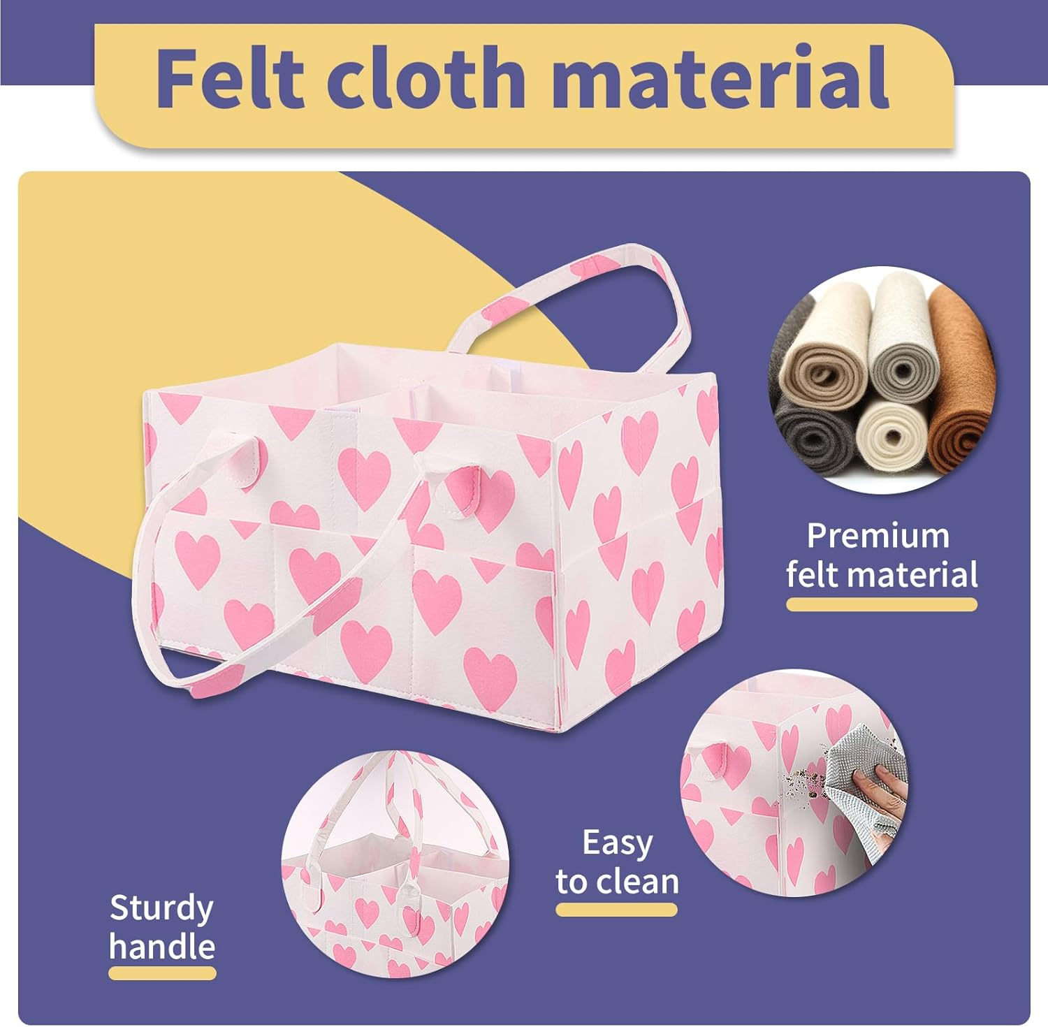 Baby Diaper Caddy Organizerm, Multiple Compartment Baby Caddy Organizer for Diaper Wipe Feeding Bottle Toy 33&times;23&times;18Cm (Pink) - Yellow image number 2