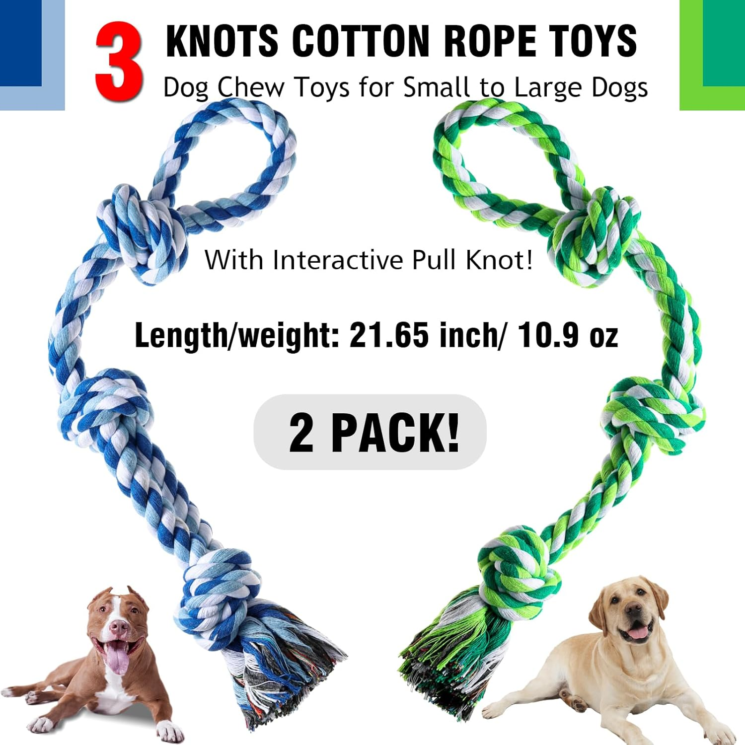 XIGOU Dog Rope Toys 2 Pcs Indestructible Dog Toys, Dog Chew Toys for Aggressive Chewers, Tough Puppy Teething Chew Toys for Boredom, Dental Cleaning Tug of War Dog Toy, Great for Small to Large Breed