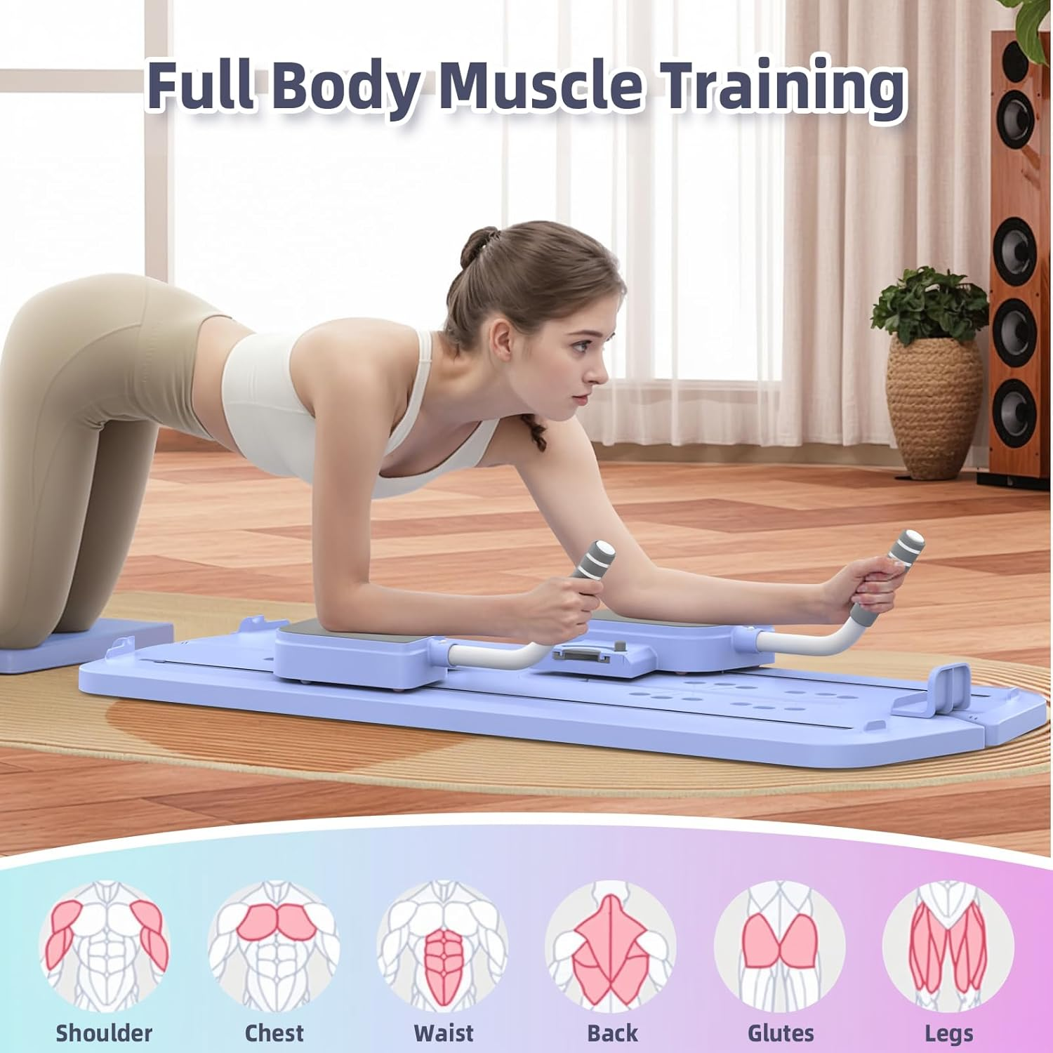 Advwin Pilates Reformer Machine,Multifunctional Abdominal Board,Pilates Board with Elbow Support|Kneeling Pad|Elastic Rope,Ab Exercise Board Home Fitness Equipment for Core Workout image number 4