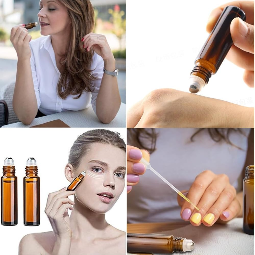 Fabselection Glass Roller Bottles, 25PCS Amber Essential Oil Roller Bottles with Stainless Steel Balls, 10Ml Oil Glass Bottle (3Xdropper,1Xball Opener,) image number 4