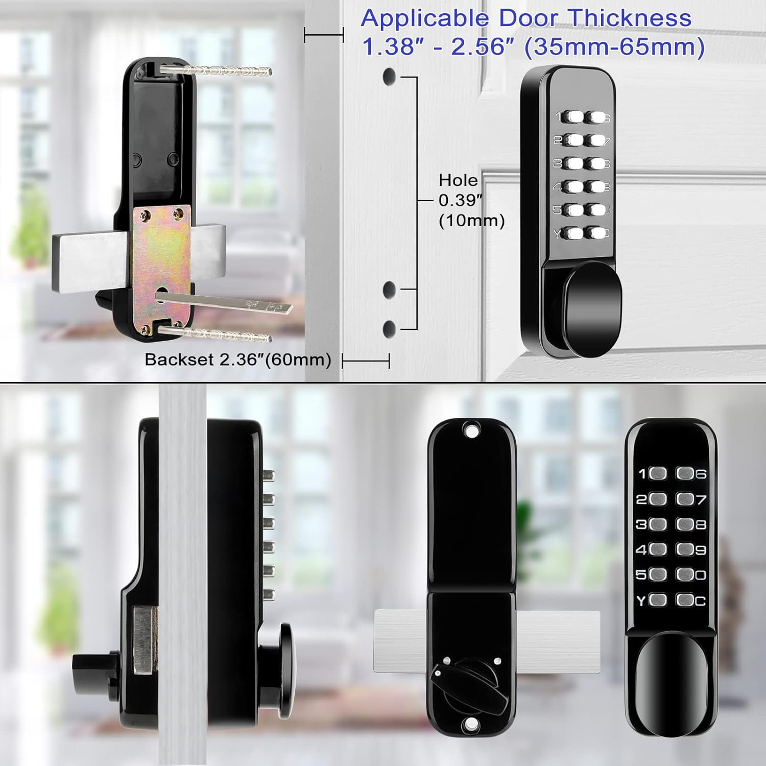 Stainless Steel 100% Mechanical Door Locks with Keypads Door Knob, Waterproof Keyless Entry Door Keypad Deadbolt Lock with Handle, Digital Combination Front Door Lock Set, 2 in 1 Code/Key image number 2