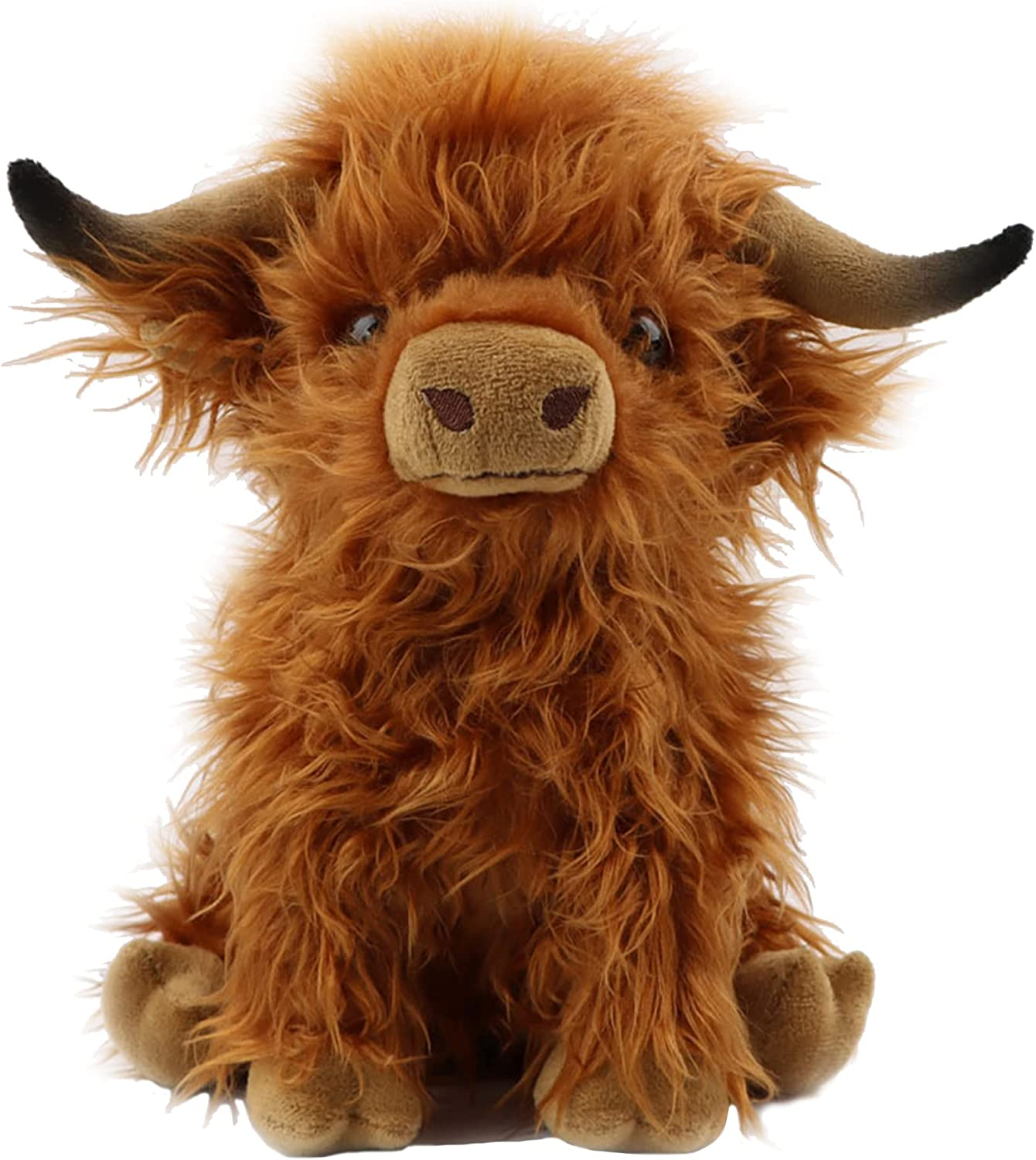 9.8Inch Highland Cow Stuffed Animal Realistic Cow Plush Toy Cuddly Simulation Highland Cattle Plushie Doll Farm Home Decor for Adults Kids(Brown) image number 6