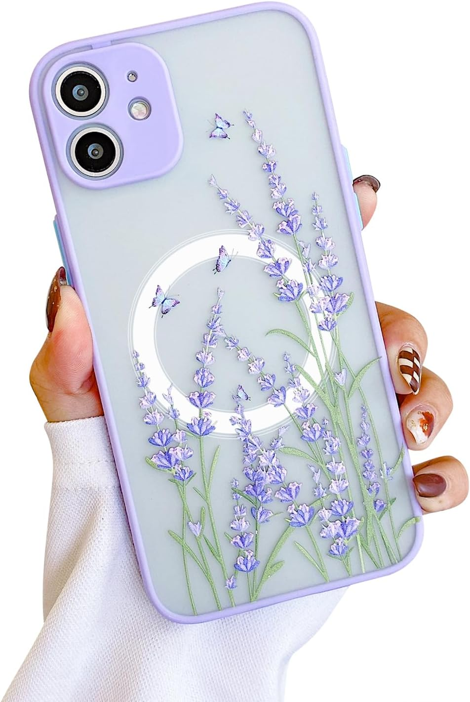 Ownest Compatible for Iphone 11 Case for Flower Clear Frosted PC Back Floral Girls Woman and Soft TPU Protective Silicone Slim Case for Iphone 11-Purple
