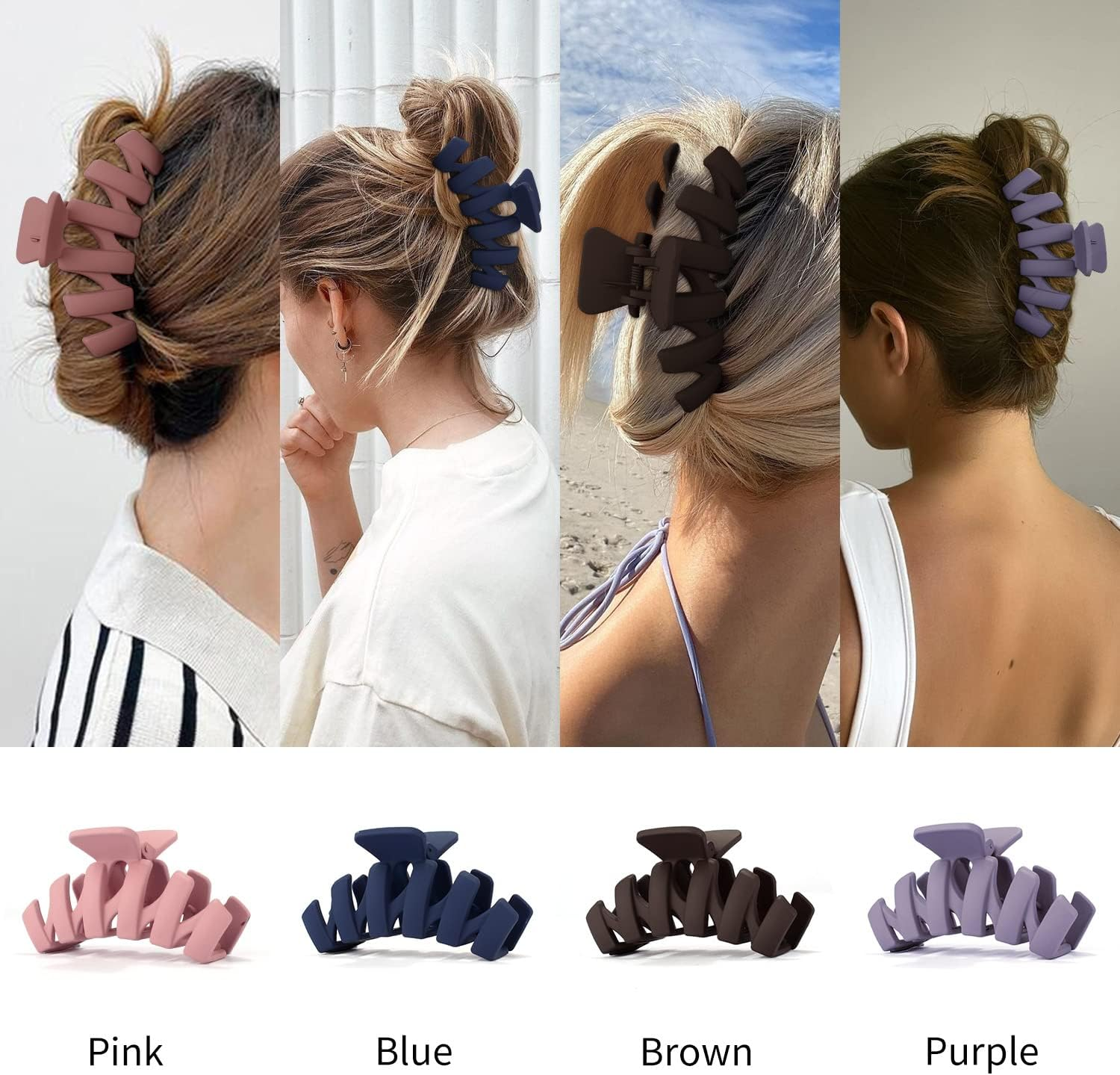 Supoo 4Pcs Large Claw Hair Clips for Thick & Thin Hair - 4.3" Strong Hold Jumbo Matte Banana Jaw Clips, Cute Hair Accessories & Gifts