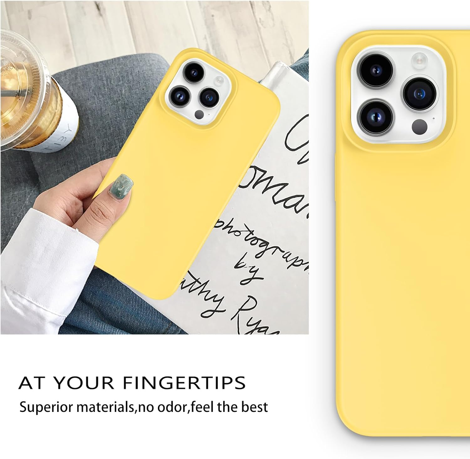 GUAGUA Case for Iphone 15 Pro, Liquid Silicone Soft Gel Rubber Slim Thin Microfiber Lining Cushion Texture Cover Shockproof Protective Phone Cover for Iphone 15 Pro 6.1 Inch, Yellow image number 5