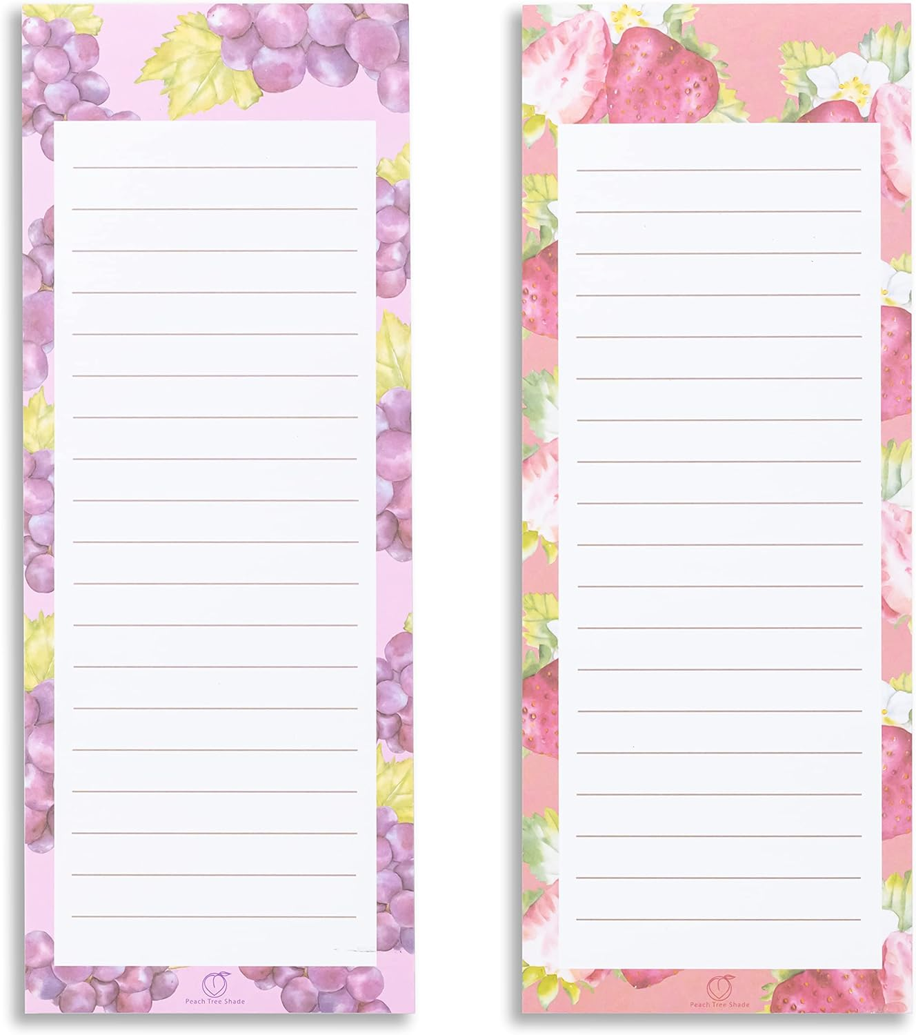 Magnetic Notepads, 2-Pack 60 Sheets per Pad 3.5&rdquo; X 9&rdquo;, for Fridge, Kitchen, Shopping, Grocery, To-Do List, Memo, Reminder, Book, Party, Stationery, (Fruitnotes Grapes & Strawberry) image number 1