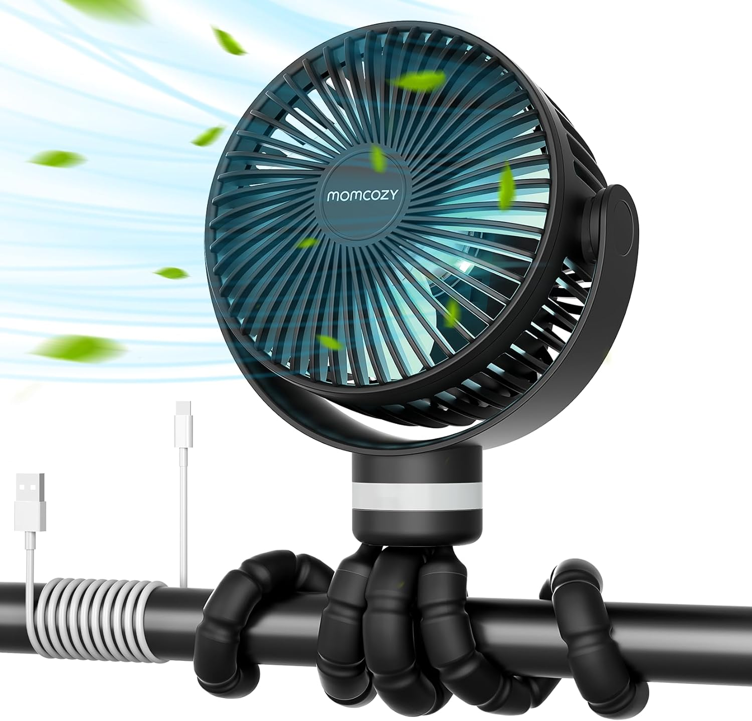 Momcozy Portable Stroller Fan, Detachable 4 Speed 360&deg; Rotate, LED Night Light with 2 Modes, Handheld Cooling Fan for Travel, Car Seat, Bedroom image number 1