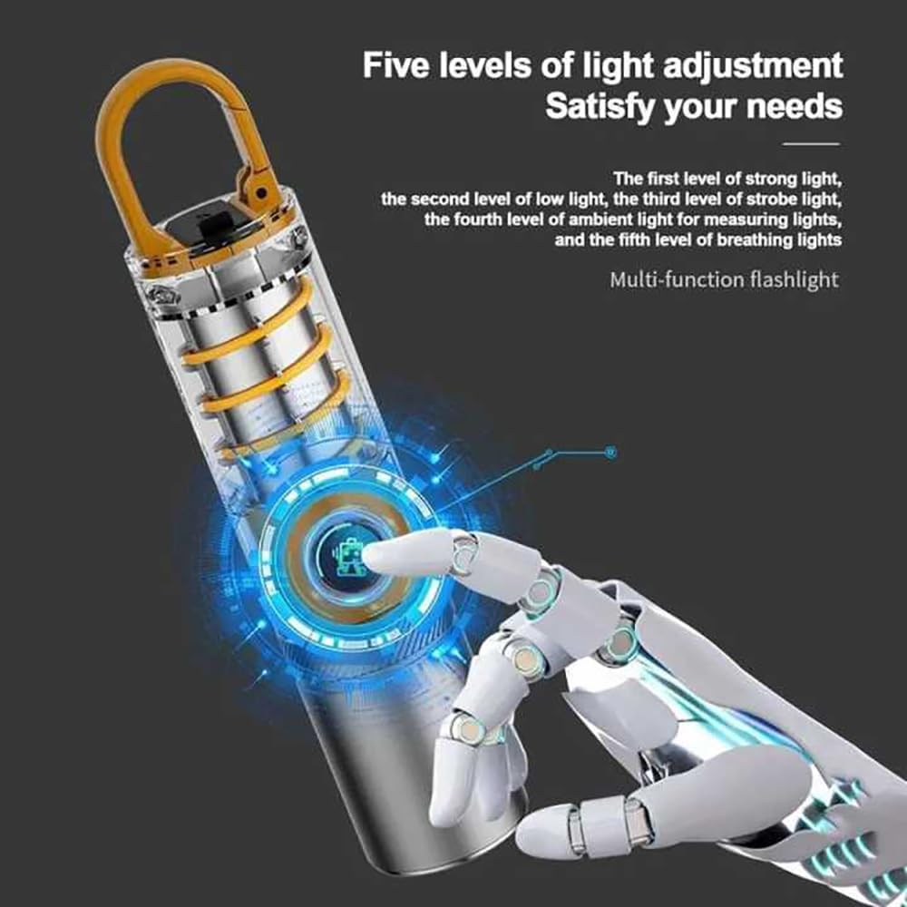 LED Tactical Torch, Rechargeable Flashlight, Laser Bright Flashlight, Adjustable Focus, Water Resistant, with 5 Lighting Modes Mini Breathing Torch for Camping, Hiking, Dog Walking, Emergency Use image number 6