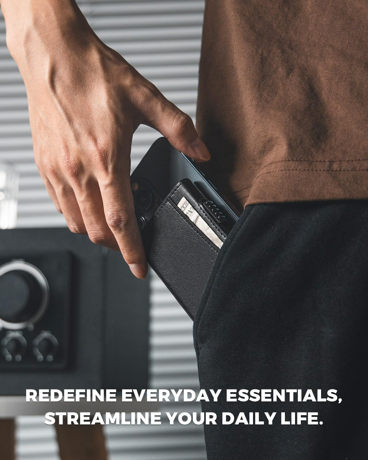 VULKIT Magnetic Wallet Card Holder Phone Card Holders Slim Leather Pop up Case NFC/RFID Blocking, Compatible with Iphone 16/15/14/13/12 Series Black