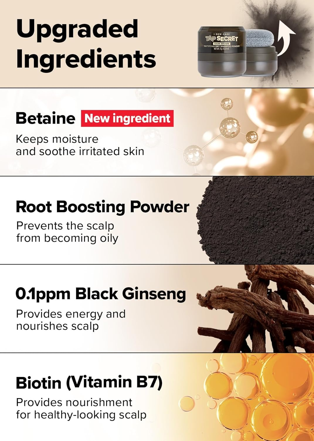 I DEW CARE Dry Shampoo Powder Refill - Tap Secret Dark Brown | with Black Ginseng, Non-Aerosol, Benzene-Free, Mattifying, Travel Size Dry Shampoo, Unisex, Root Touch Up, Texture Powder, 0.24 Oz. image number 6