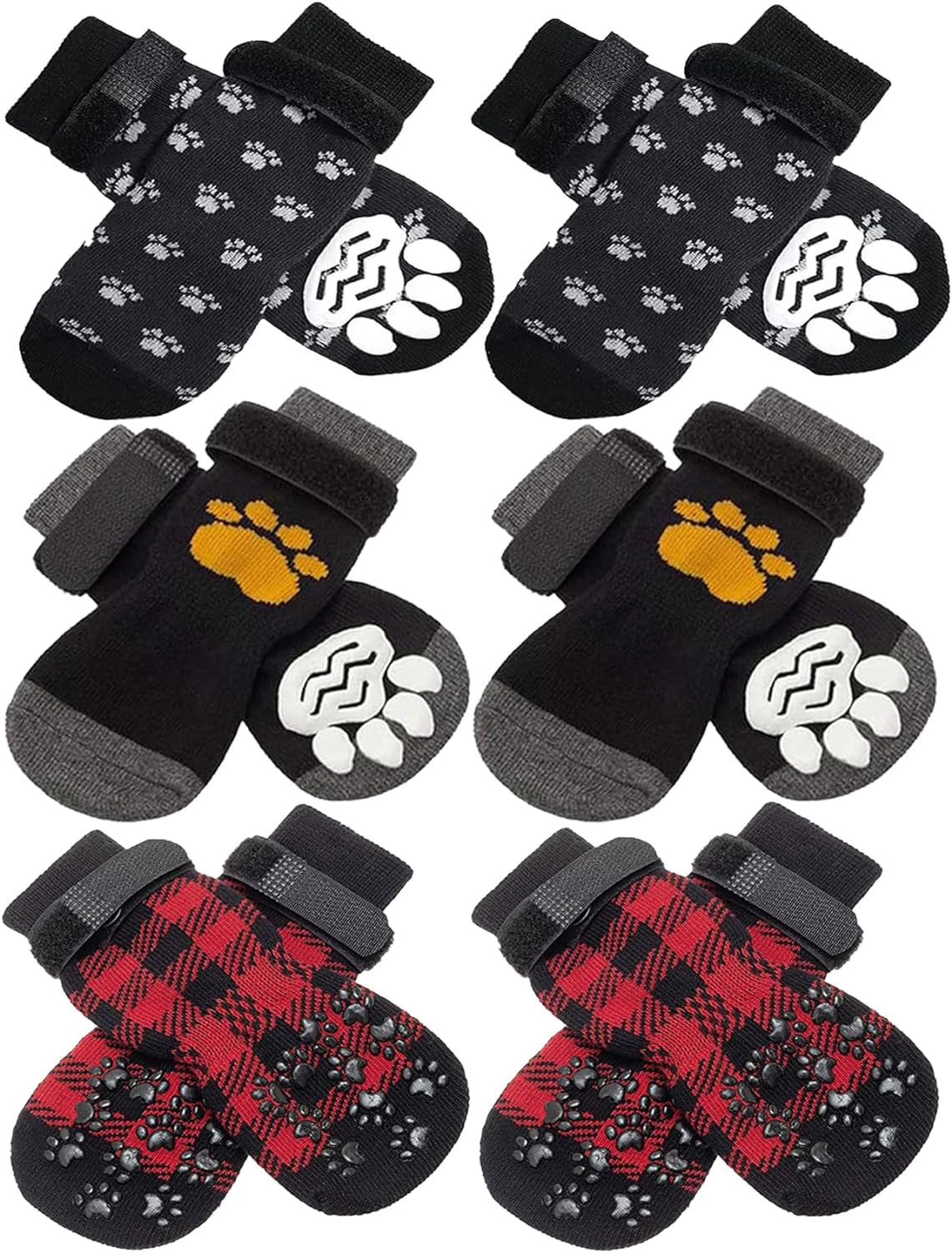 12 PCS Anti-Slip Paw Protectors Dog Socks, 3 Pairs Double Side Soft Non-Slip with Adjustable Straps, 3 Patterns Christmas Dog Socks, Traction Control Socks for Indoor Hardwood Floor Wear for Dogs (L) image number 6