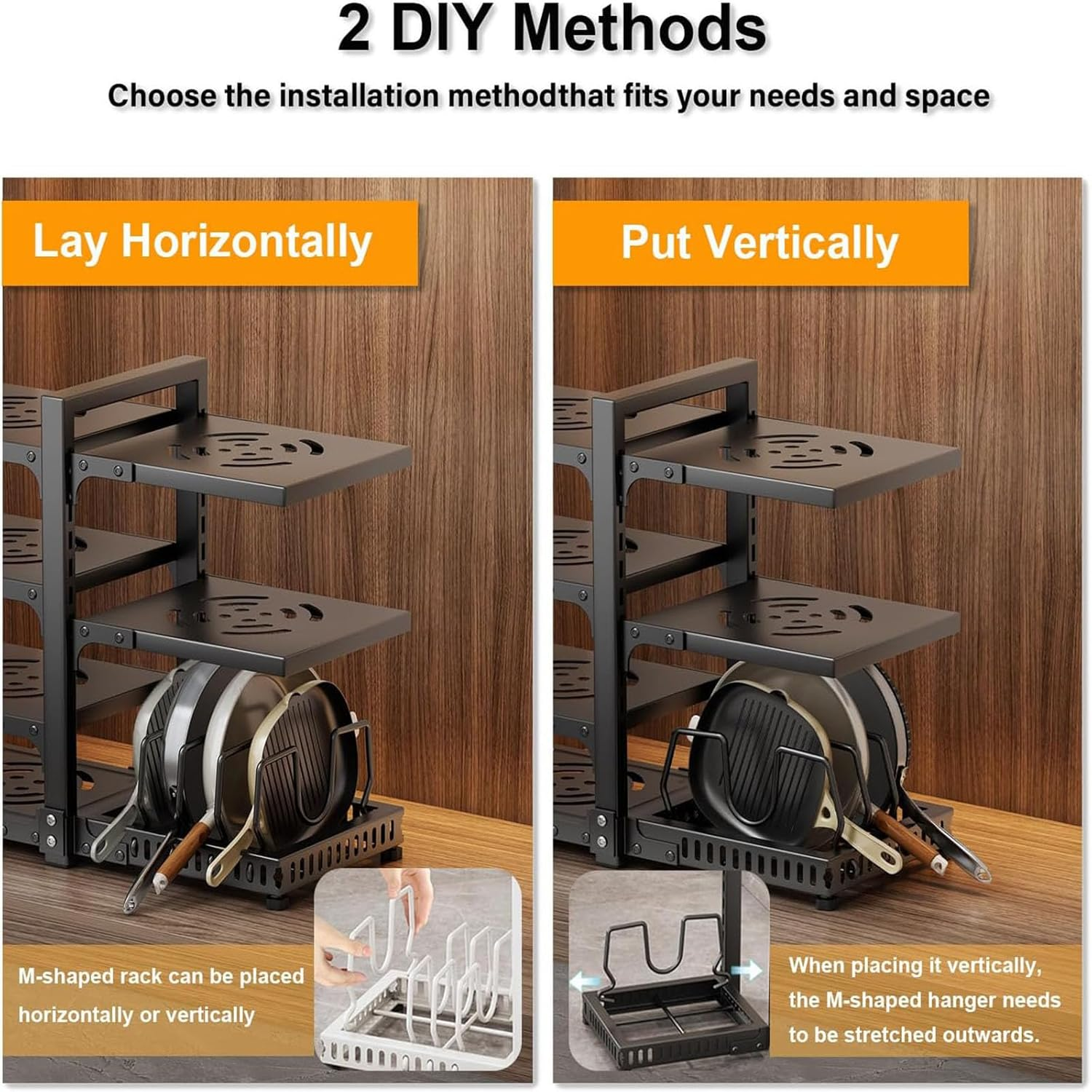 Heyinova Pots and Pans Organizer, 7-Tier Adjustable Pot Rack for Kitchen Cabinet Storage, Heavy Duty under Cabinet Pan Organizer (Black) image number 6