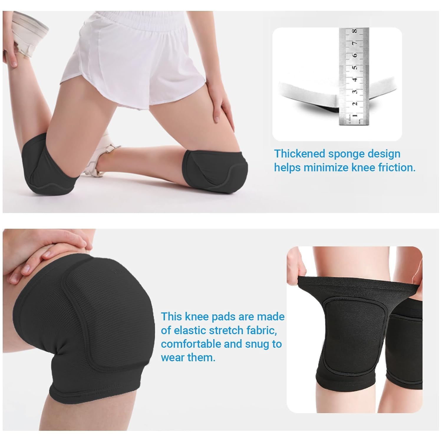Unisex Knee Pads for Volleyball, Shock Absorption during Exercise, Thick Spongy Pads Protect the Knees, Anti-Slip Design, Be Suitable for Dance Training, Volleyball, and Other Sports (Black) image number 2