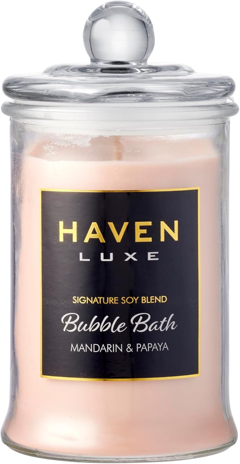 Haven Lavender & Amber Scented Candle in Glass Jar - Clean-Burning Soy Wax Blend with Natural Cotton Wick - Long-Lasting Aromatherapy Candle for Home Decor & Fragrance