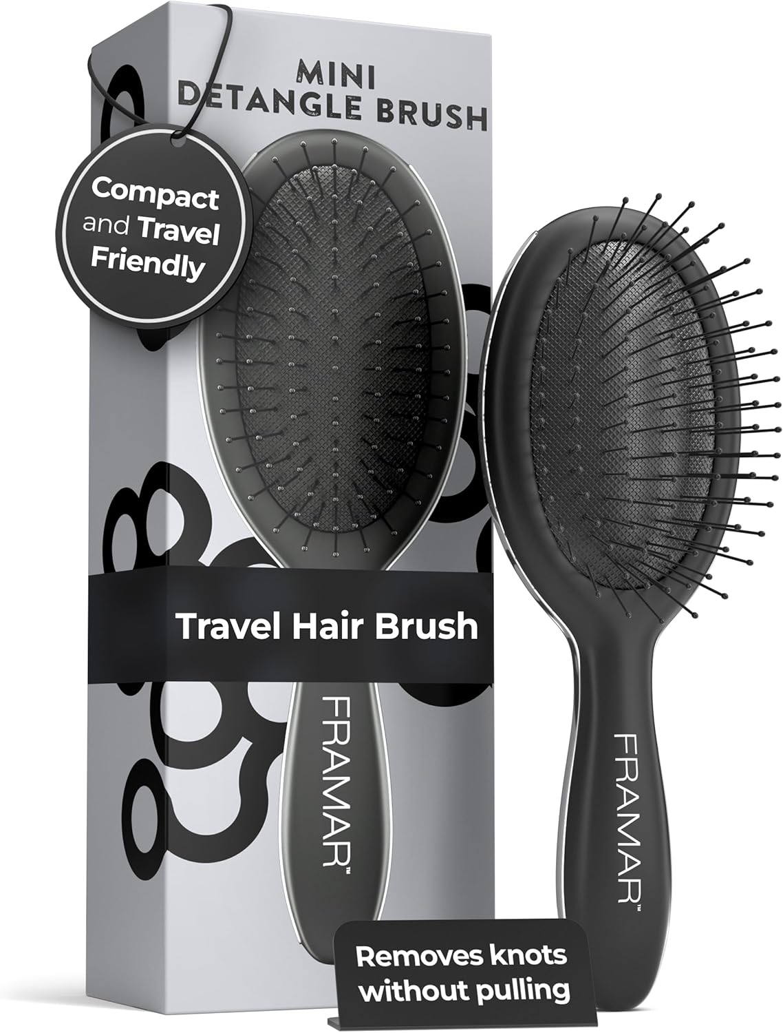 FRAMAR Mini Hair Brush Detangler &ndash; Mini Brush for Hair, Small Travel Hair Brush for Women, Travel Hairbrush Detangler, Compact for Travel, Reduces Breakage, for All Hair Types &ndash; Matte Pink