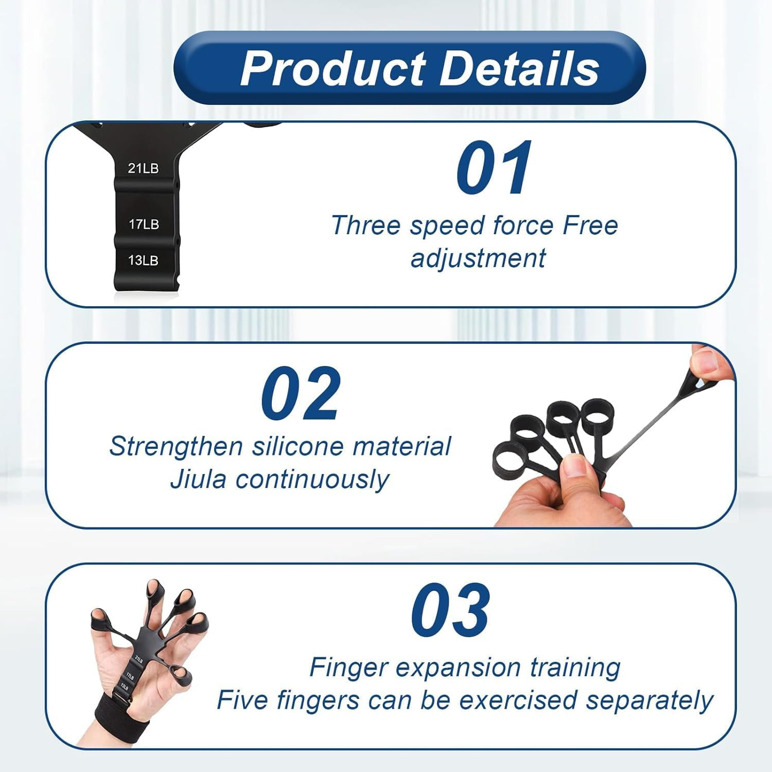 Silicone 5-Finger Finger Trainer Grip Strength Trainer Finger Strengthener, Hand Strengthener, Adjustable Hand Strength, Pain Relief Arthritis (Black + Gray, 2) image number 5