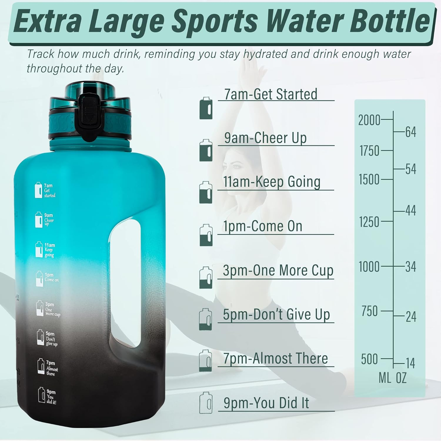 GIFUBOWA Large Water Bottle 2.2 Liter with Straw BPA Free Big Drinks Jug for Gym Sport image number 5