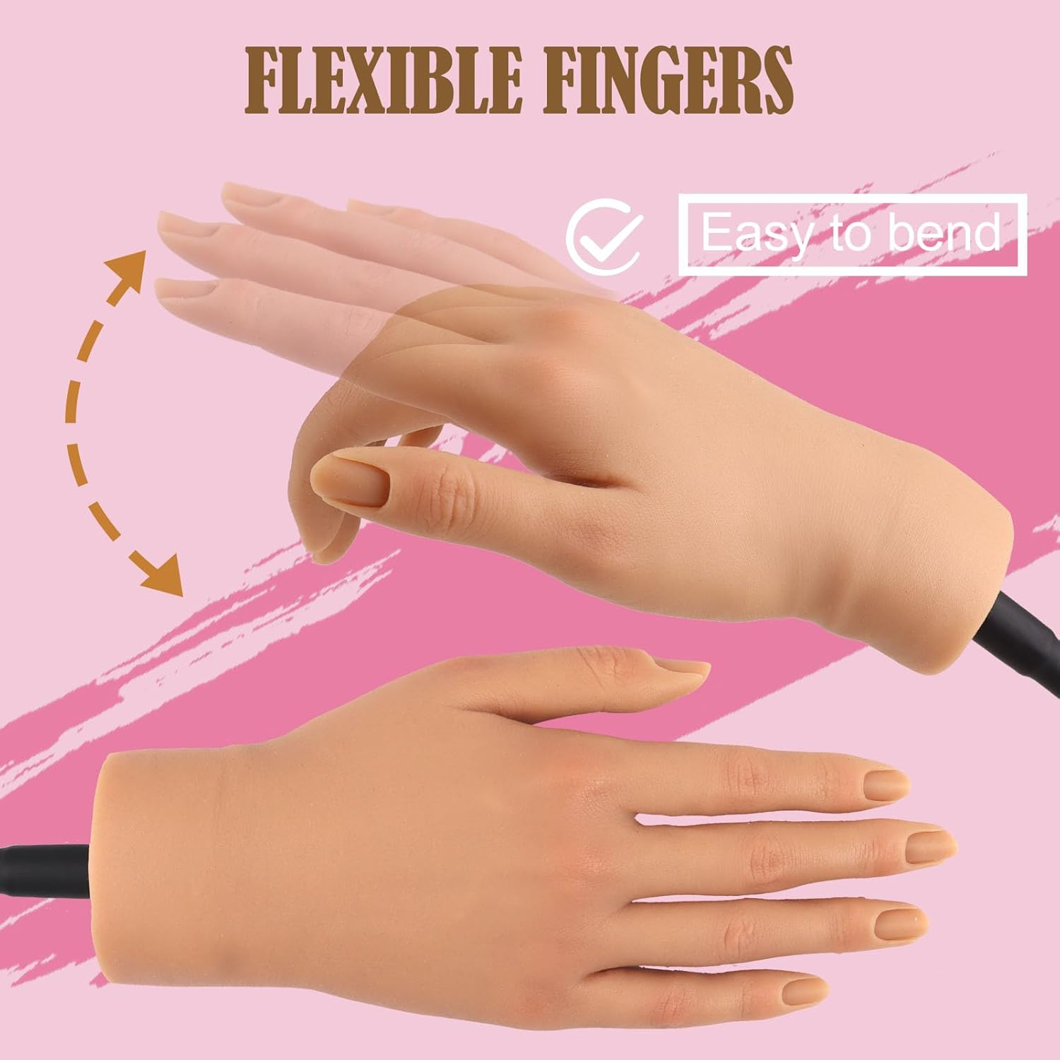 Silicone Practice Hand for Acrylic Nails,Silicone Nail Hand Practice,Silicone Nail Hand for Show,Fake Training Hand with Manicure Kits for Diy/Nail Salon Artists/Nail Artist（3#-Right）