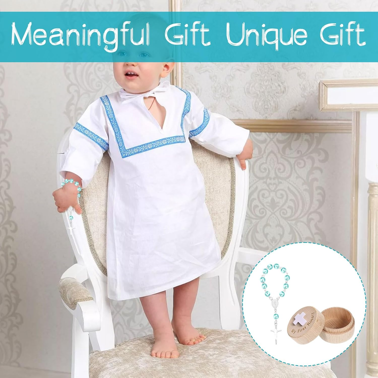 Baptism Gifts for Boys, Baby Boy Gifts, Baby Girl Gift 1St Birthday, Baptism Keepsake Box, Wooden Rosary Jewelry Box, with My First Rosary Engraving, Organizer for Communion and Home Decor image number 4