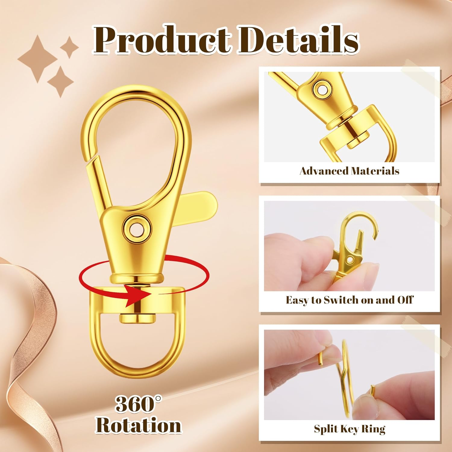 Measyth 1018PCS Keychain Making Kit Including Lobster Claw D-Type Keychain Clip, Extender Chain, Lobster Clasps, Key Rings and Jump Rings for Jewelry Bracelet Making Supplies image number 3
