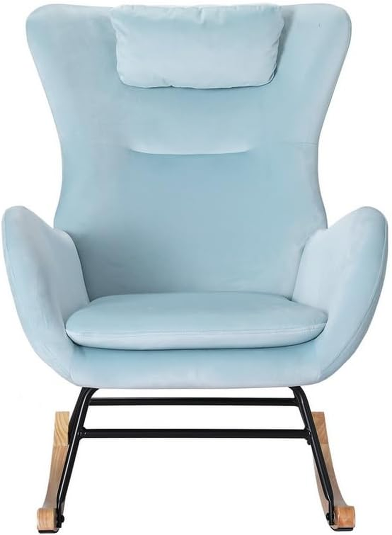 Artiss Rocking Chair Armchair Recliner Chairs Lounge Dining Nursing Seat Reading Seating Chaise Lounges Home Living Room Bedroom Furniture, Blue Teddy Fabric, with 2 Rubberwood Legs image number 3