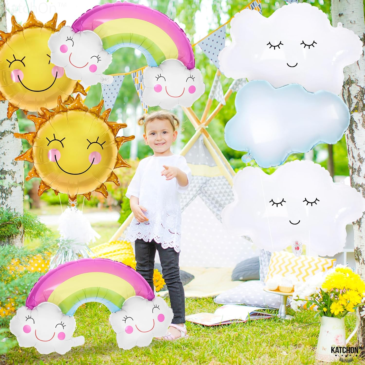 Rainbow 31-Inch Balloon Set - Pack of 7, Includes Sun & Cloud Mylar Balloons for Canticos Birthday Decorations image number 1