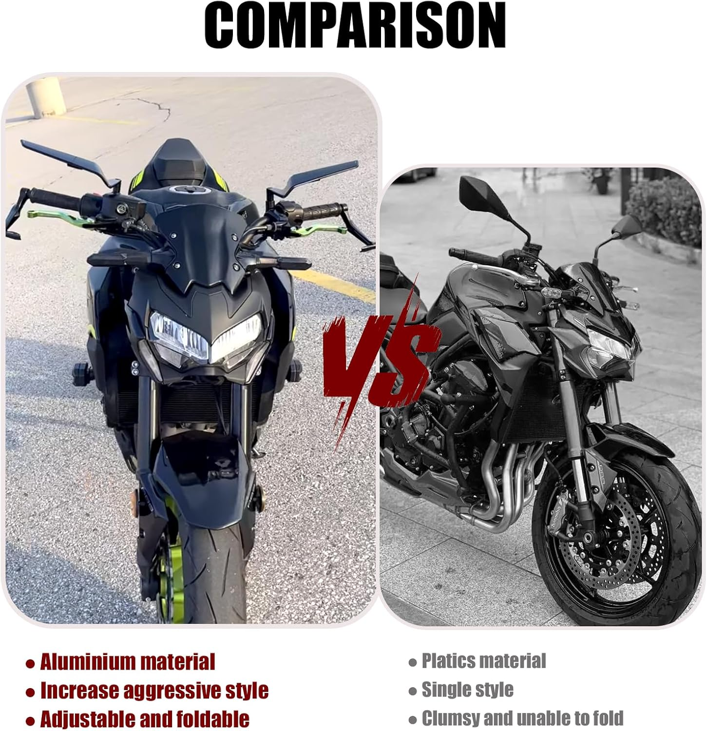 KAIQIVEM Motorcycle Mirrors Stealth Wind Wing Side Rearview Mirrors Compatible with Z900 Z650 Z500 Z400 MT03 MT07 MT09 SP MT10 CB750 Hornet 1000 GSX-8S GSXS 750 1000 Svartpilen 401