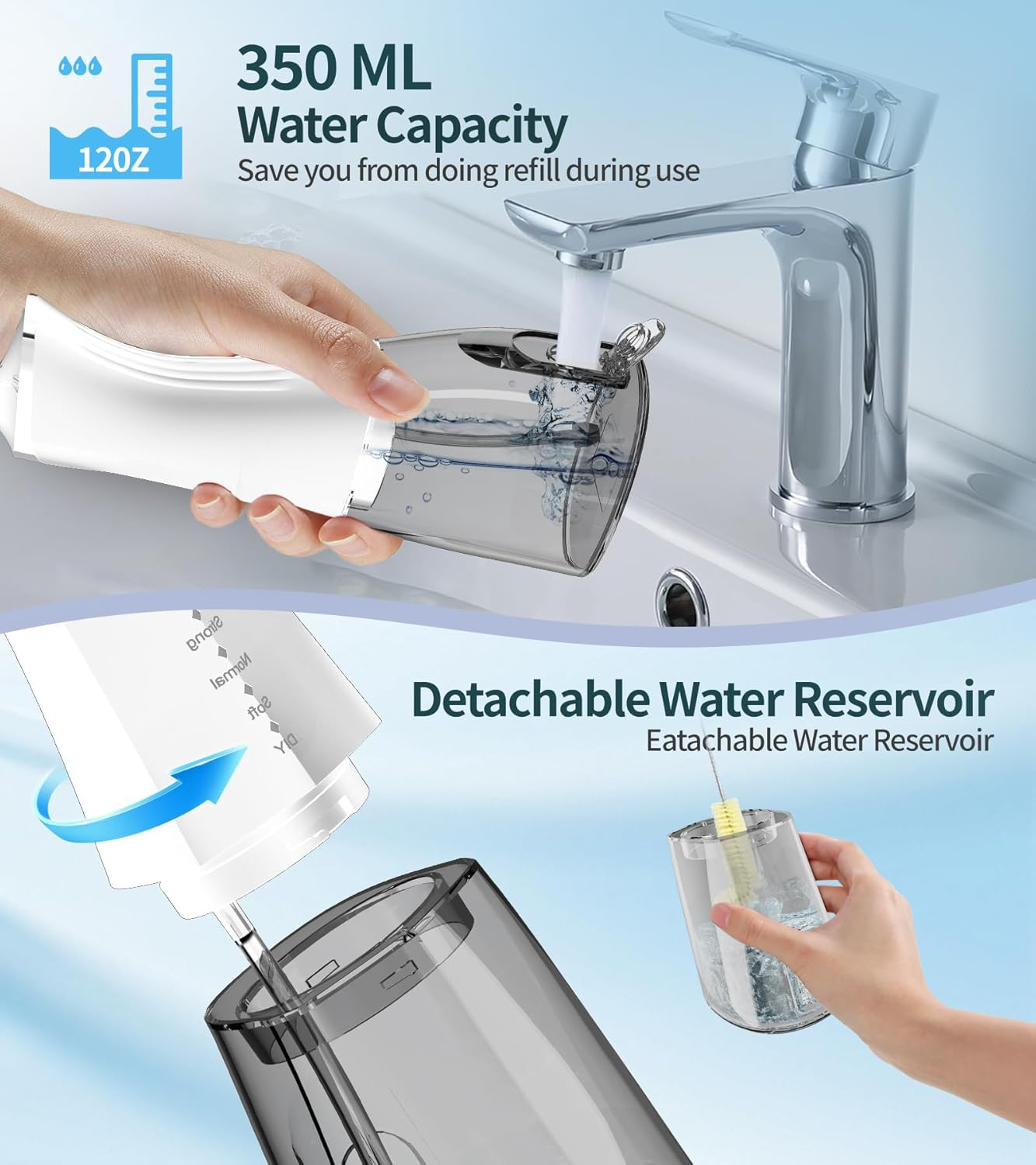 Water Dental Flosser,Water Dental Flosser Pick for Teeth,4 Modes Rechargeable Cordless Oral Irrigator 350Ml Water Tank Teeth Cleaner IPX7 Waterproof. White image number 3