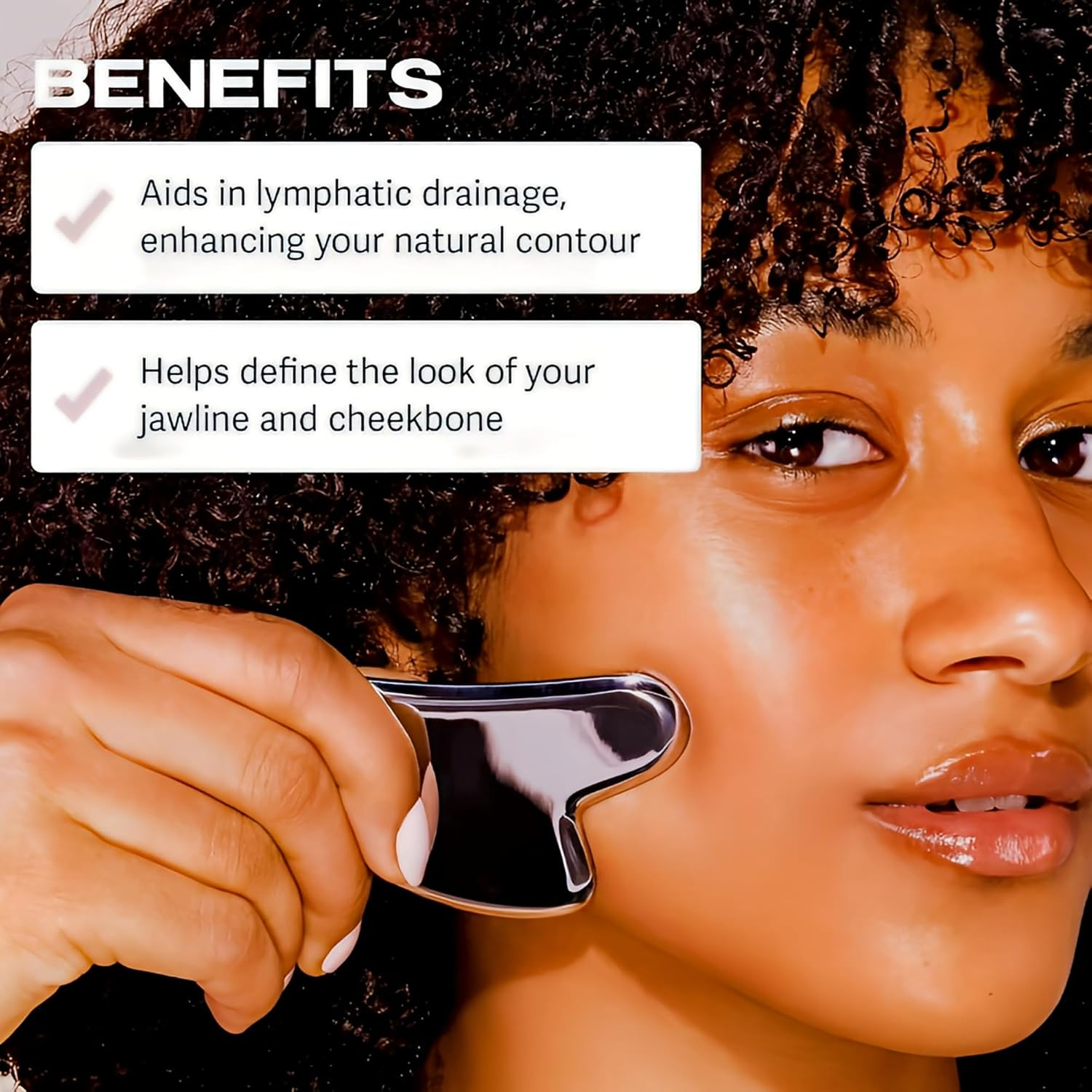 Tisko Stainless Steel Gua Sha Facial Tools - Guasha Tool for Face, Face Sculpting Tool, Jawline Shaper, Double Chin Reducer, Body Gua Sha Tools, Lymphatic Drainage Massager, Facial Skin Care image number 1