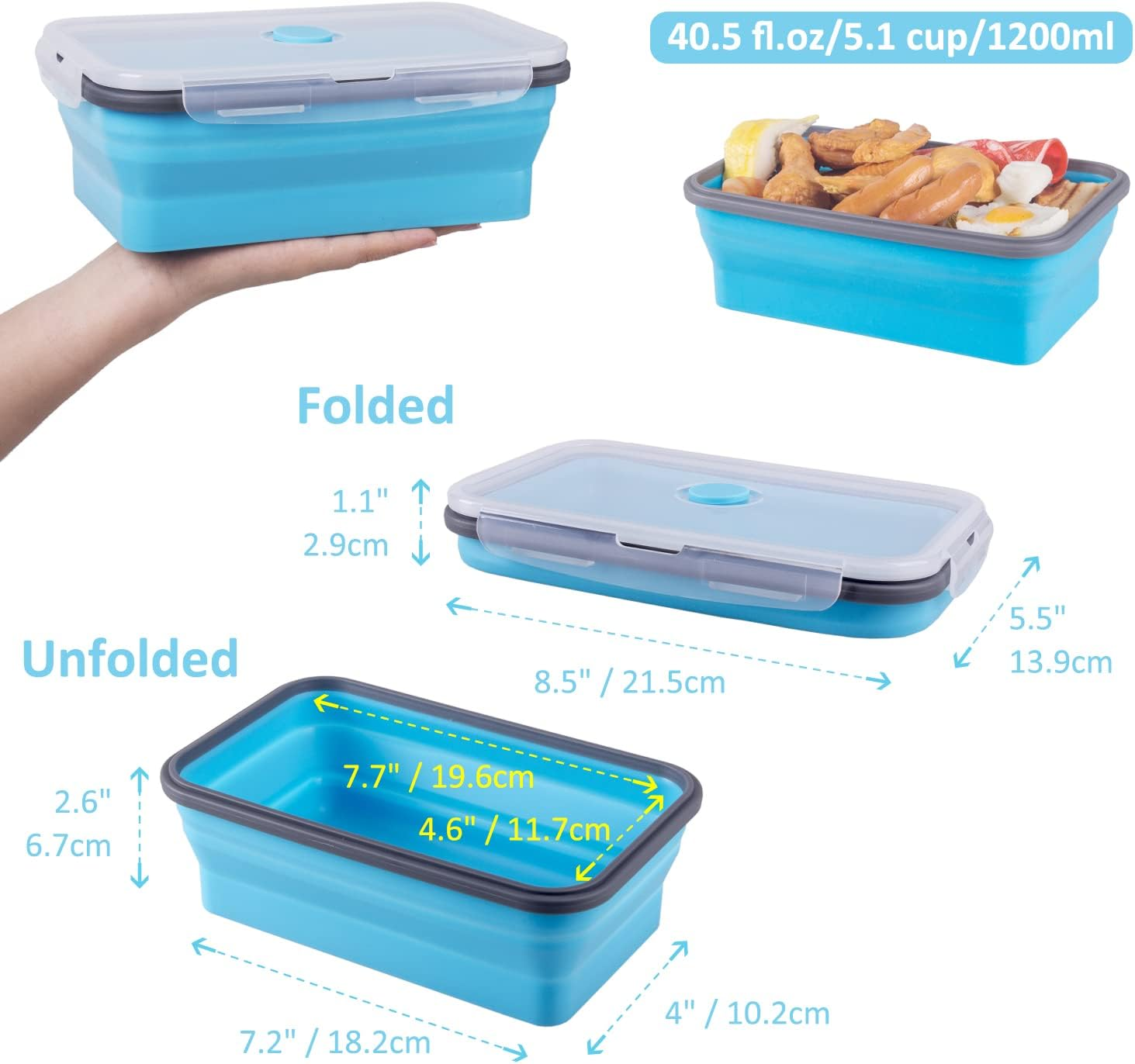 Collapsible Food Storage Containers with Airtight Lid, 40.5 Oz, Large Kitchen Stacking Silicone Collapsible Meal Prep Container Set for Leftover, Microwave Freezer Dishwasher Safe, 4 Colors, Set of 4 image number 1