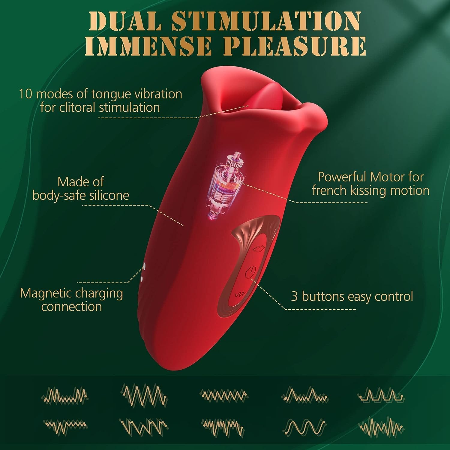 Adult Sex Toys Vibrator Toy, Sex Stimulator for Women with 10 Vibration Modes and 10 French Kissing Modes, Licking Tongue Sex Toy Clit Vibrator, Clitoral Vibrator for Women, Adult Sex Toys image number 5