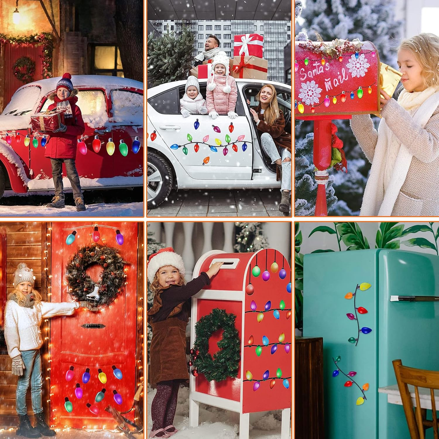 Christmas Car Magnets Lights Stickers, Reflective Car Magnet, Christmas Lights Bulb Magnet Set, Christmas Reflective Car Magnets Set for Xmas Holiday Birthday Cars Mailbox Window Decoration image number 4