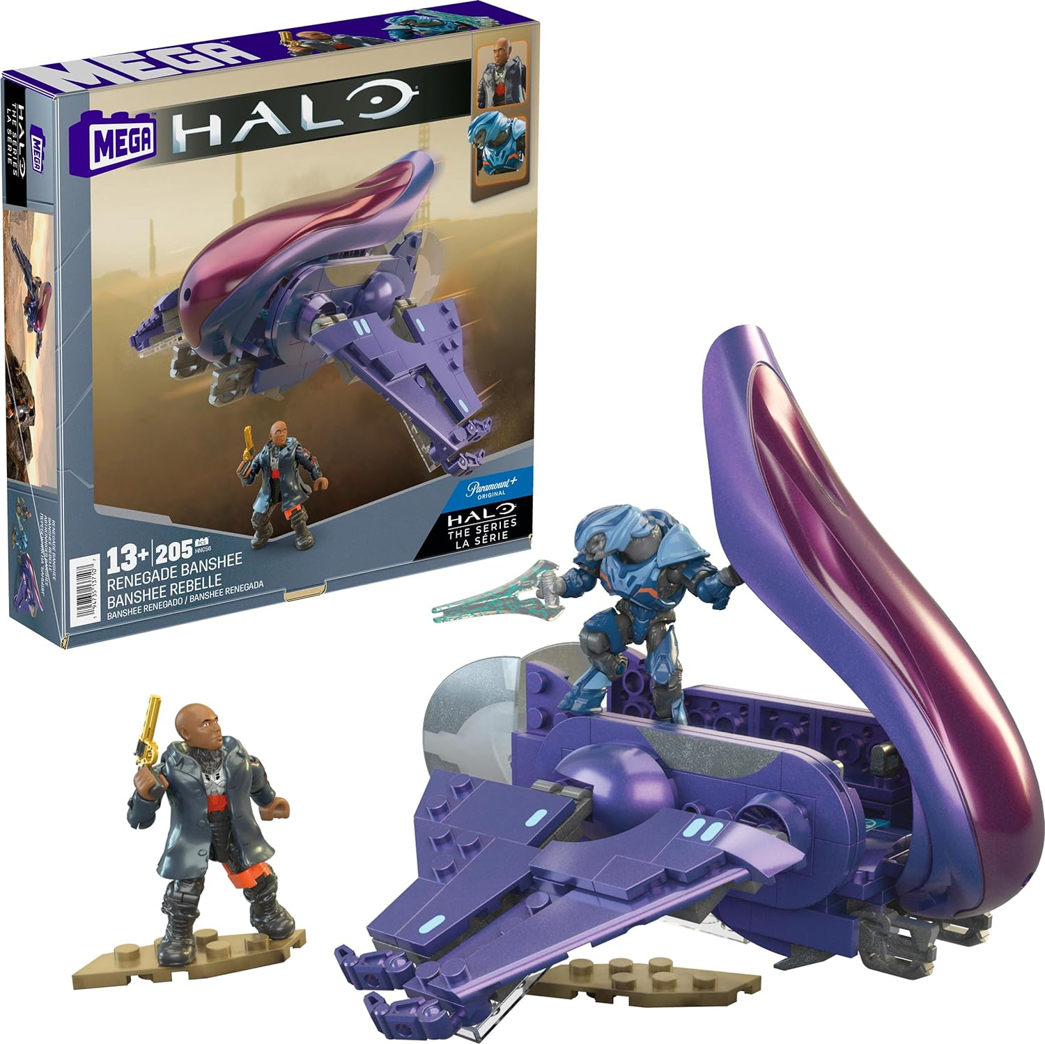 MEGA Halo Renegade Banshee - Buildable Renegade Banshee Airplane Includes 2 Super Poseable Collectible Figures, 205 Building Blocks and Pieces, for Ages 13+ - HNC56 image number 2