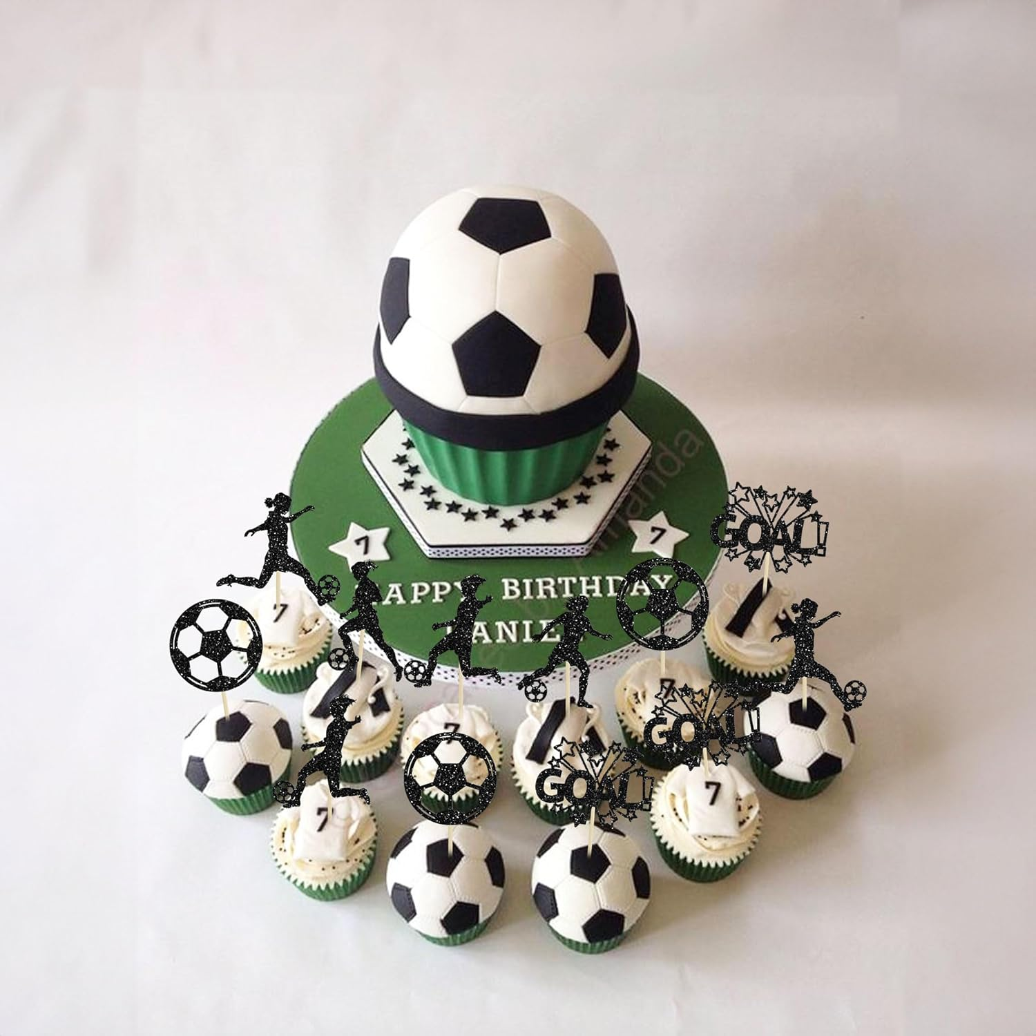 Ephlyn 24Pcs Soccer Cupcake Toppers Glitter Women Girl Football Cake Decorations Sports Theme Cupcake Picks for Soccer Party Decoration Baby Shower Cake Decoration image number 3