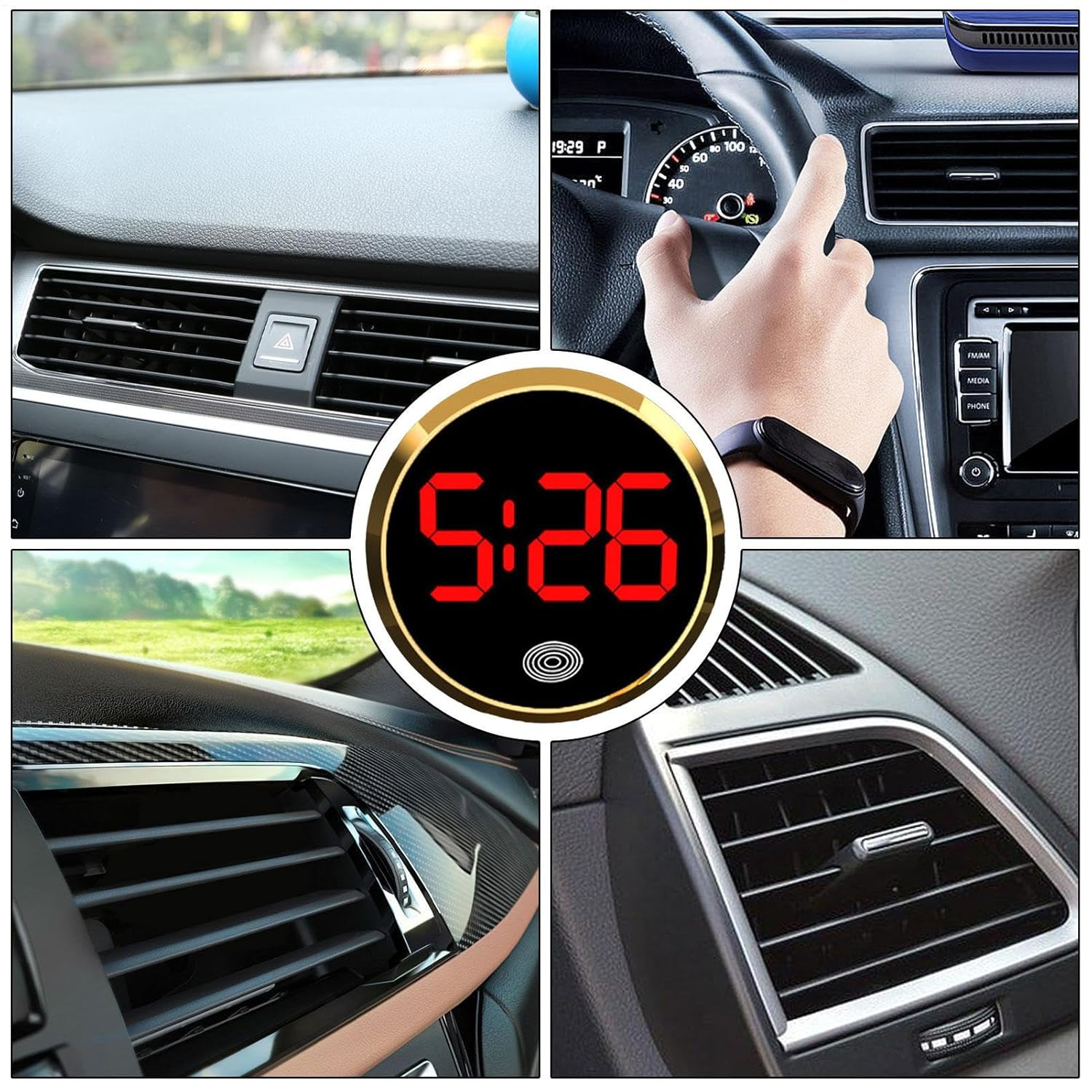 Car Dashboard Clock,Electronic round Auto Dashboard Clock - Stylish Appearance Car Accessories for SUV, Sedan, Small Car, RV, Truck image number 6
