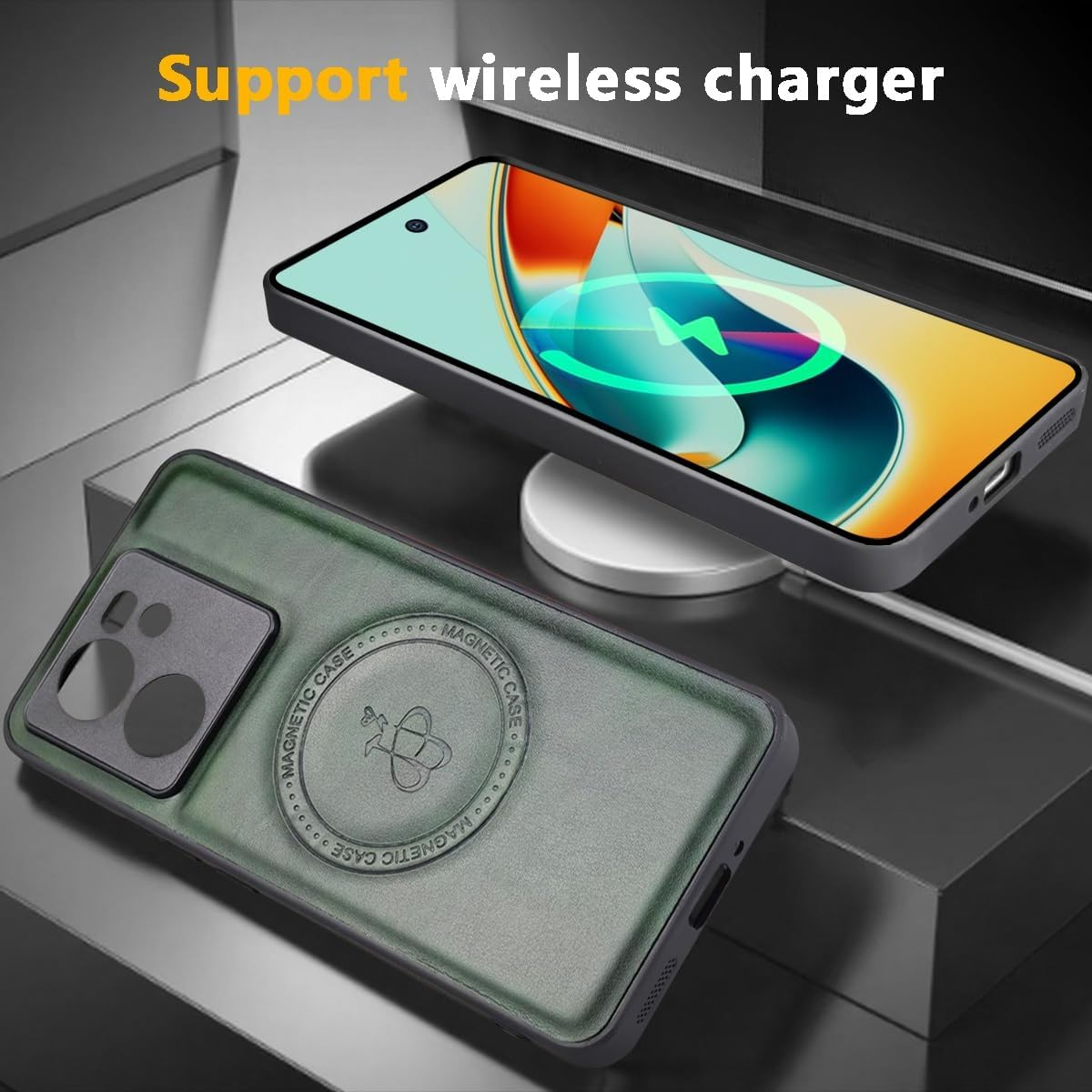 BEEJTUNY Mobile Phone Case for Oneplus ACE Pro/Oneplus 10T, Magnetic Case for 2300 Gauss Strong, Leather Shockproof Protective Case, Supports Wireless Charging, Black image number 2