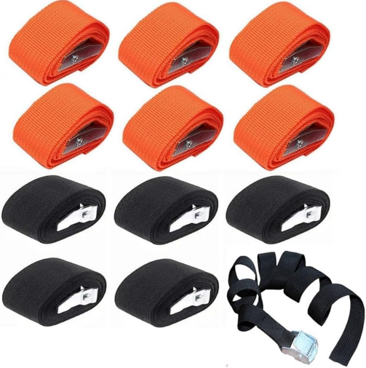 12PCS Lacing Straps,1 M Heavy Duty Lacing Adjustable Cargo Belt Ratchet Strap, Adjustable Cam Buckle Lacing for Motorcycles, Bicycles, Trucks, Trailers, Cargo, Luggage (Black, Orange)