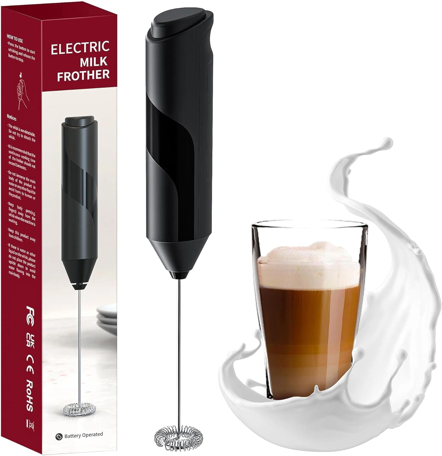 Double Whisk Milk Frother, Handheld Electric Blender Stick, Drink Mixer with Food Grade Stainless Steel Stirrer, Battery Operated Foam Maker for Coffee, Cappuccino, Frappe, Matcha, Hot Chocolate Latte image number 6