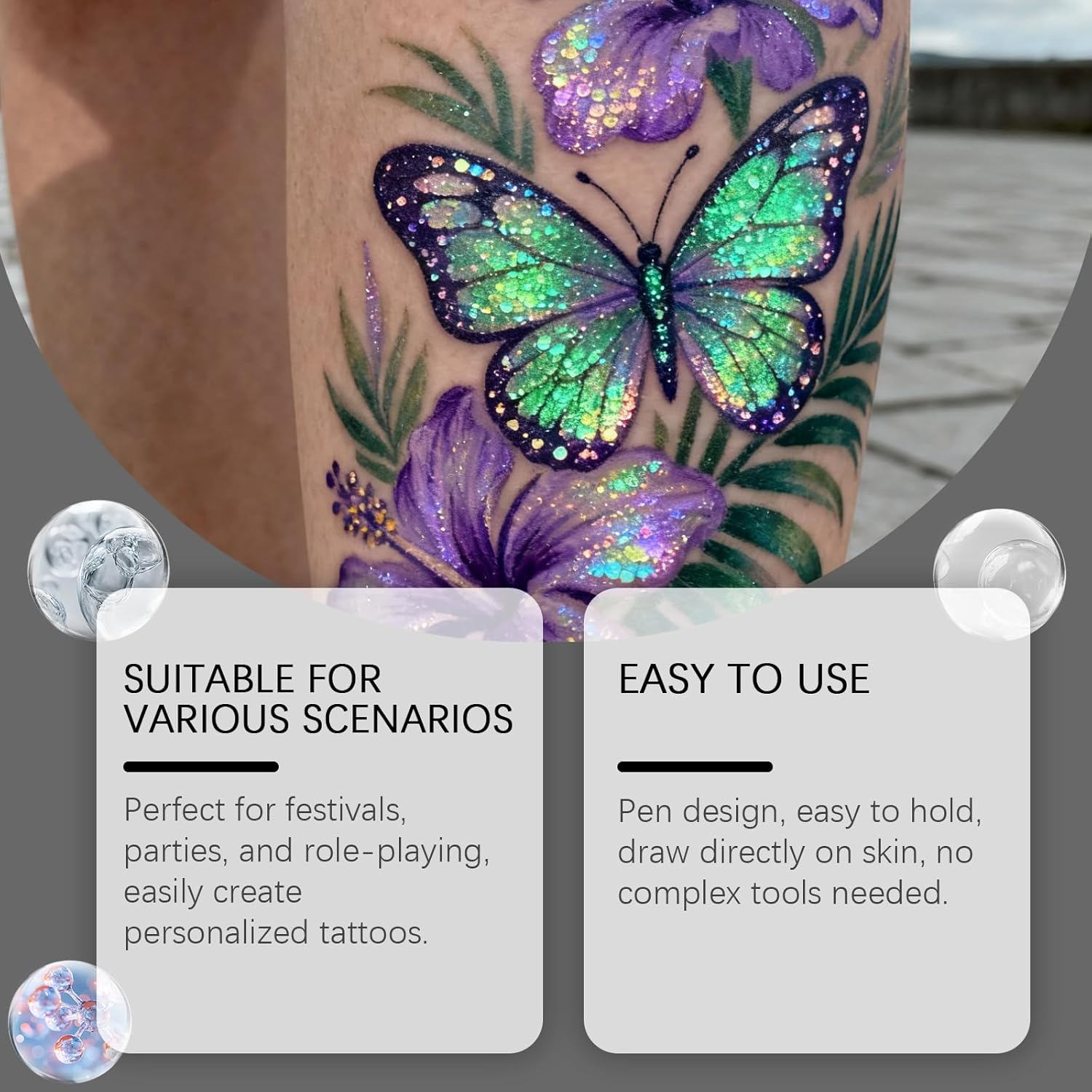 Temporary Tattoo Markers Set, 10-Color, Skin Body Art Pen Kit, Skin Safe, Face Paint Markers, Waterproof, Washable, Long-Lasting, for Halloween, Parties, Cosplay, Bright Colors image number 2